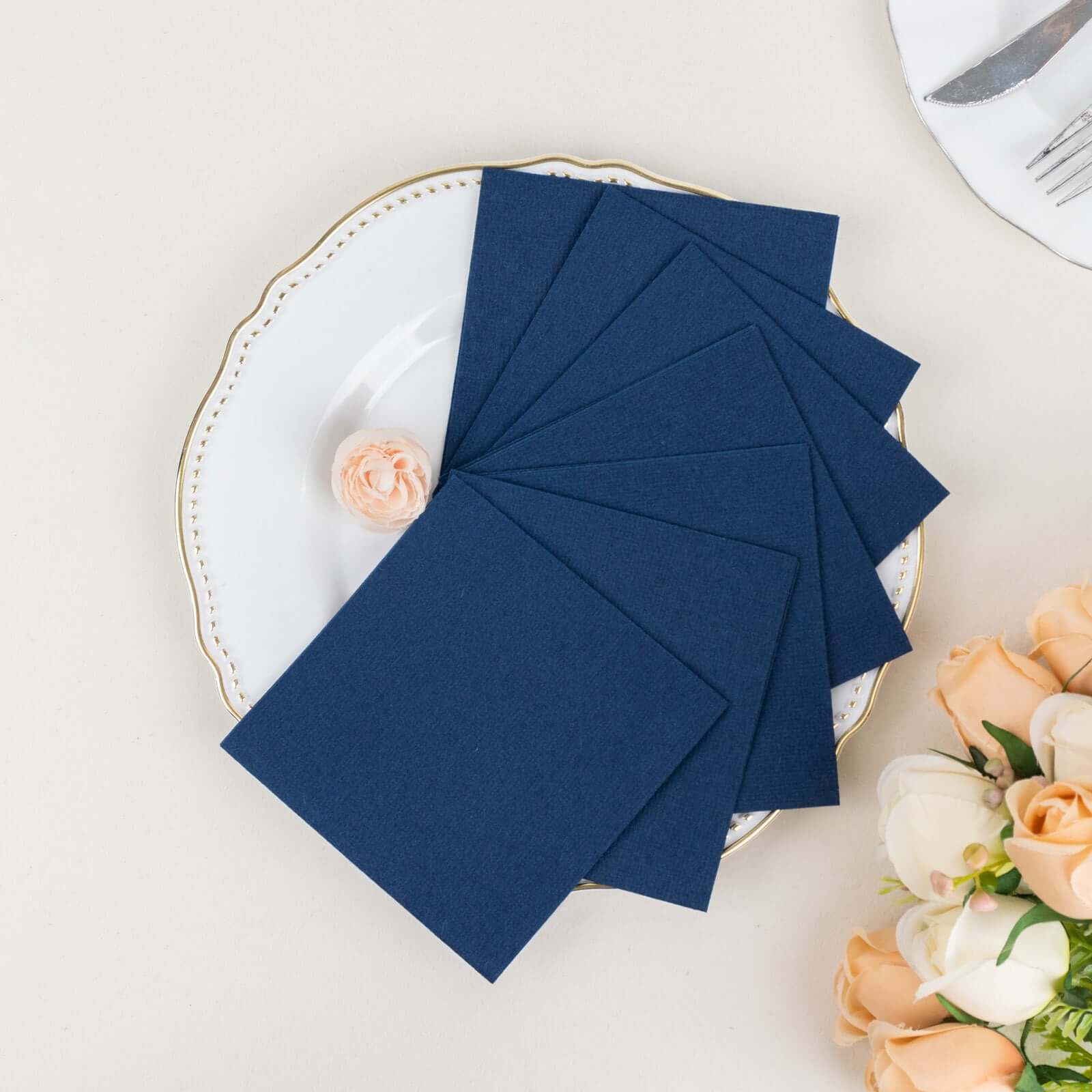 20-Pack Paper Linen-Like Cocktail Napkins Navy Blue - Disposable 5x5 Airlaid Soft Napkins