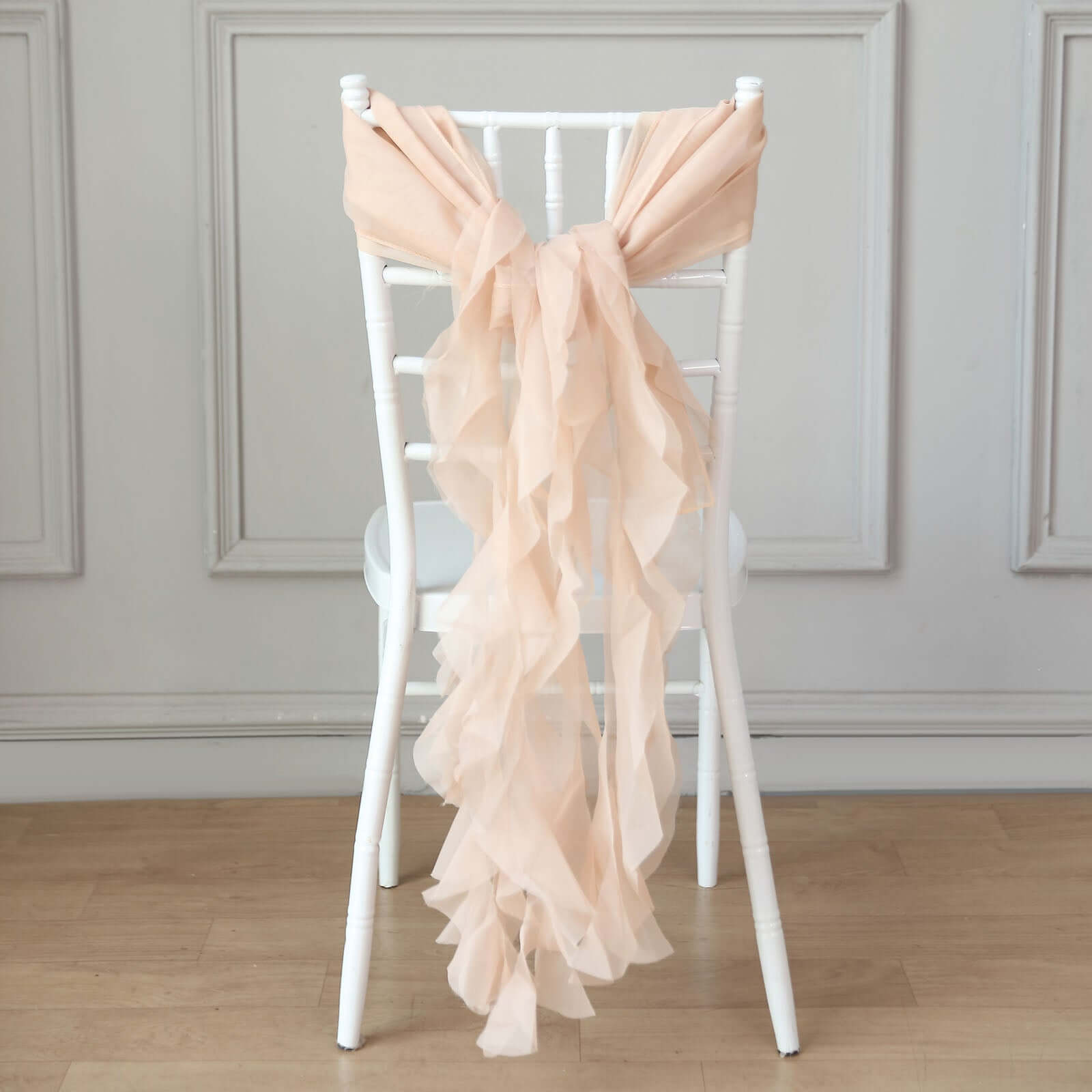 1 Set Chiffon Hoods Chair Sashes with Willow Ruffles Design Nude - Stylish Chair Bow Decor