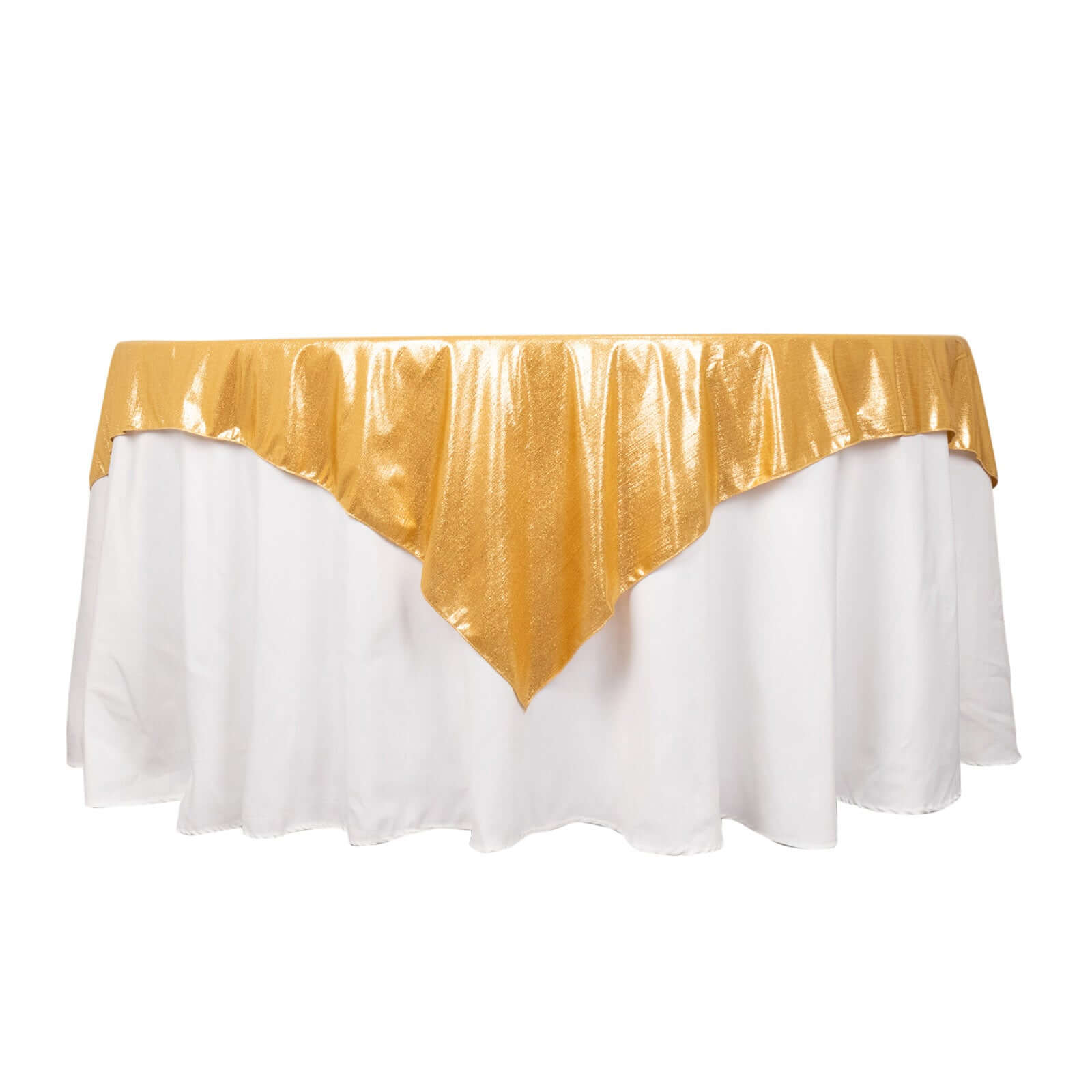 Polyester 72x72 Table Overlay Square Tablecloth Gold Shimmer Sequin Dots Wrinkle-Free Design for Stylish Celebrations