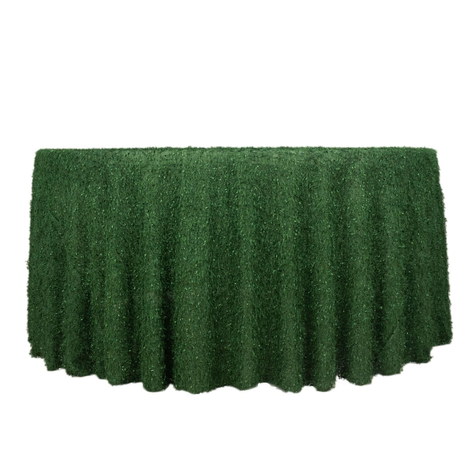 Polyester 120 Round Tablecloth Green with Shaggy Fringe Table Cover