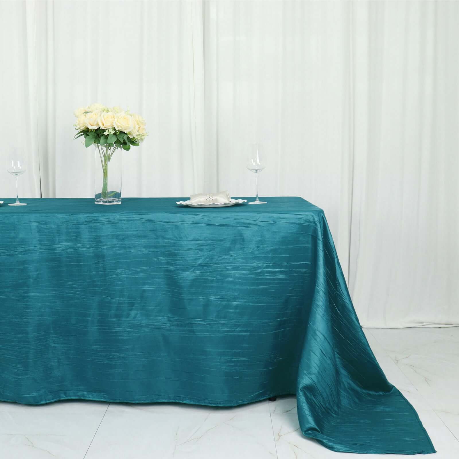 Taffeta 90x132 Rectangle Tablecloth Teal - Seamless Accordion Crinkle Table Cover