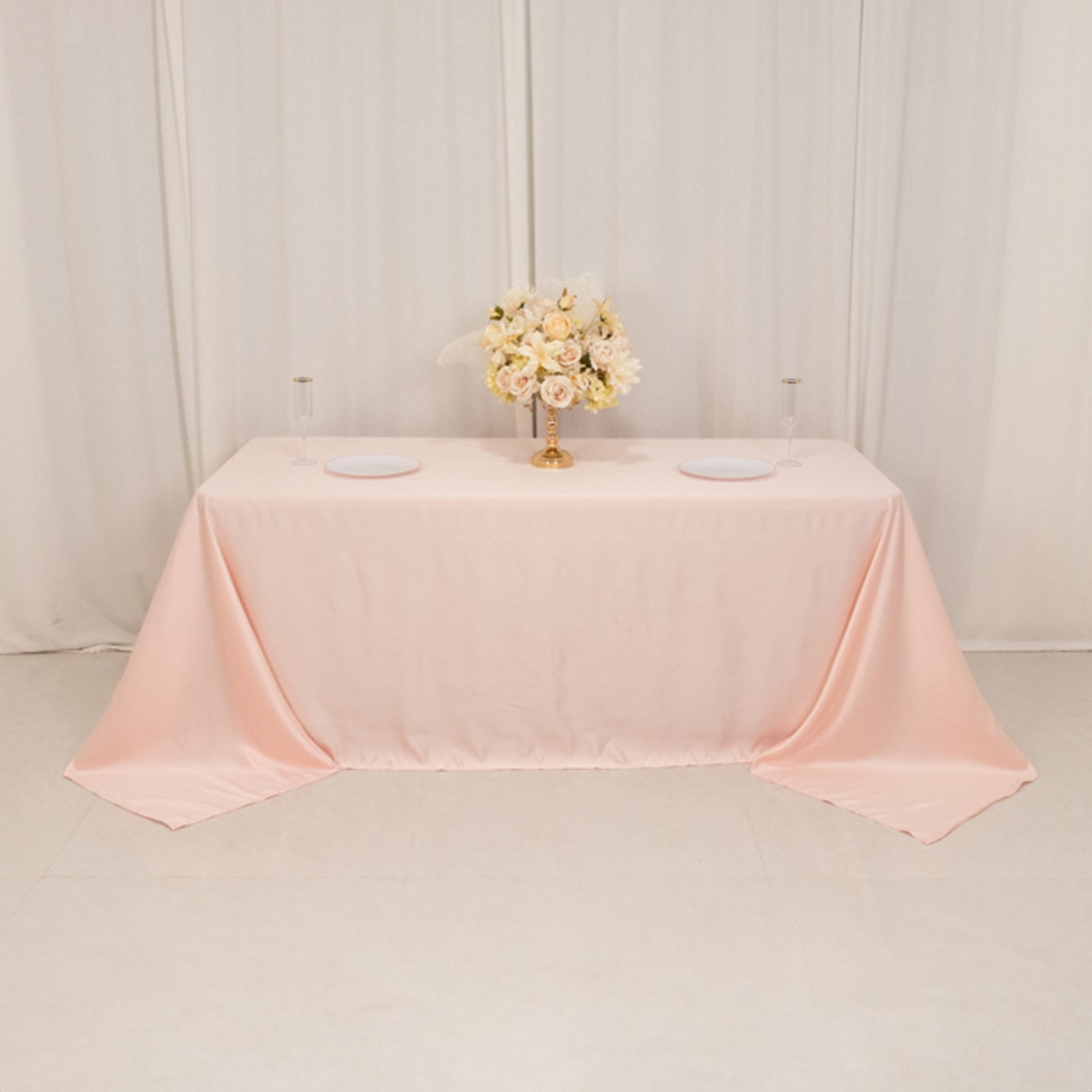 Lamour Satin 90x132 Rectangle Tablecloth Blush - Soft & Silk-Like Seamless Table Cover