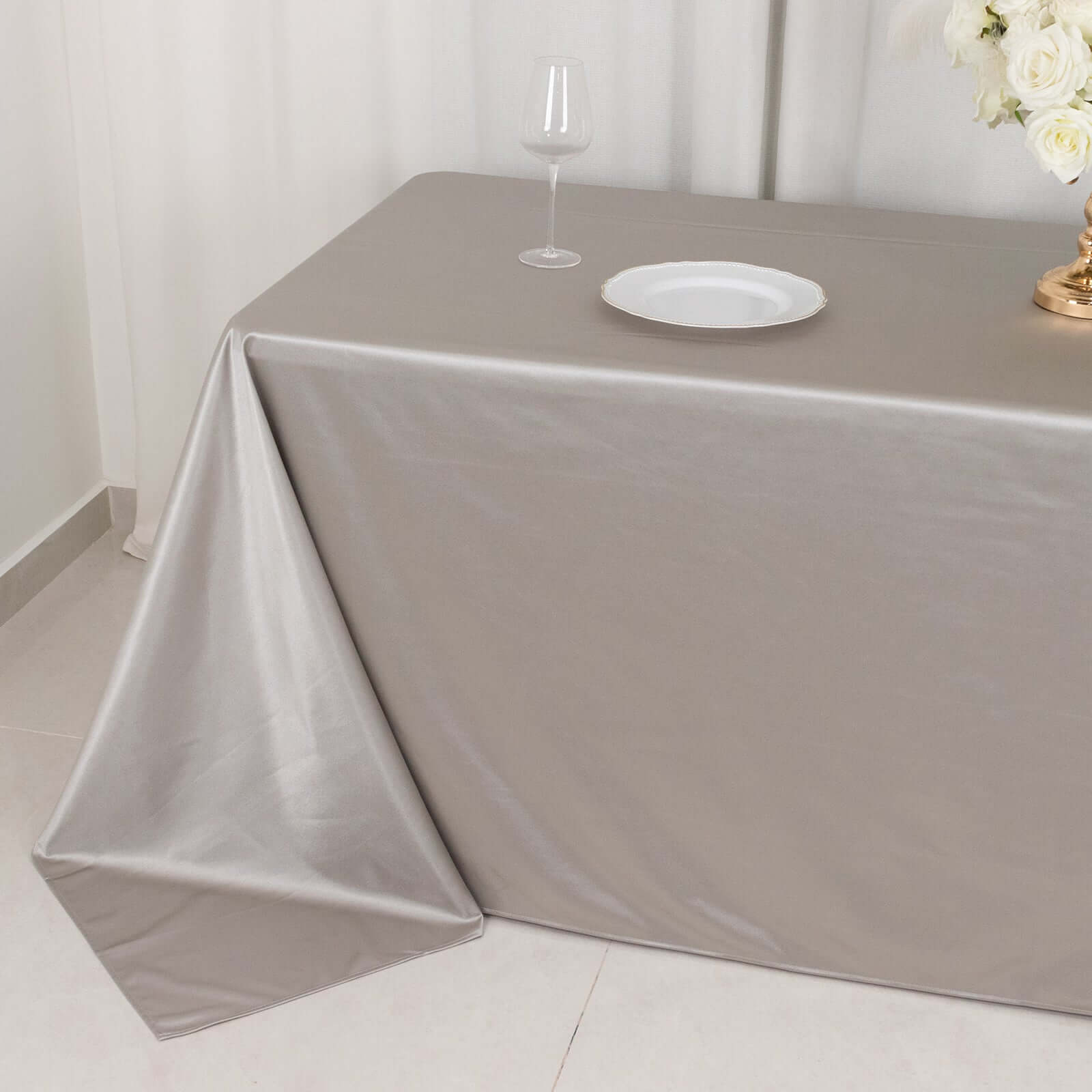 Premium Scuba Rectangular 90x132 Tablecloth Shimmering Silver - Wrinkle Free & Stain Resistant Seamless Table Cover