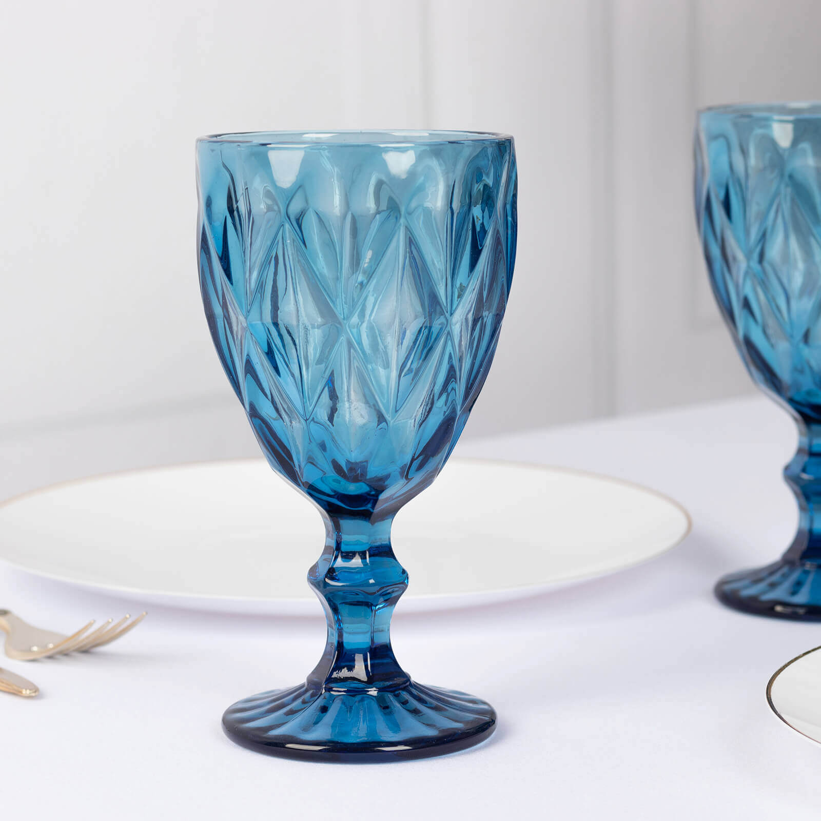 6-Pack Wine Glasses Ocean Blue Embossed Crystal Cut Design Stemmed - Colored Goblets for Parties & Events 12oz 7