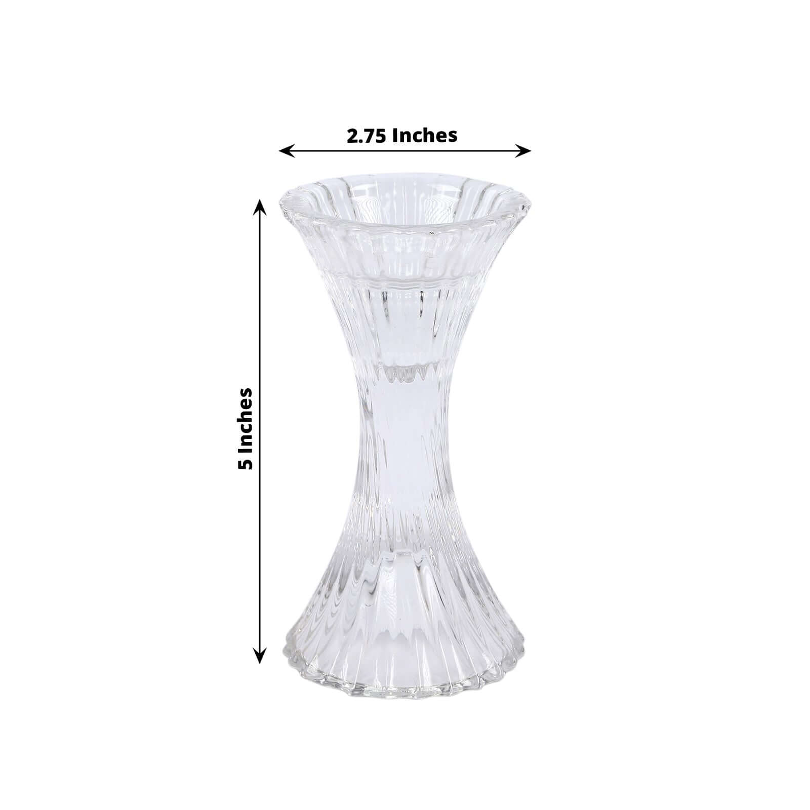 2-Pack Crystal Pillar Candlestick Stands Hour Glass Design with Diagonal Stripes Clear - Reversible Taper Holders 5