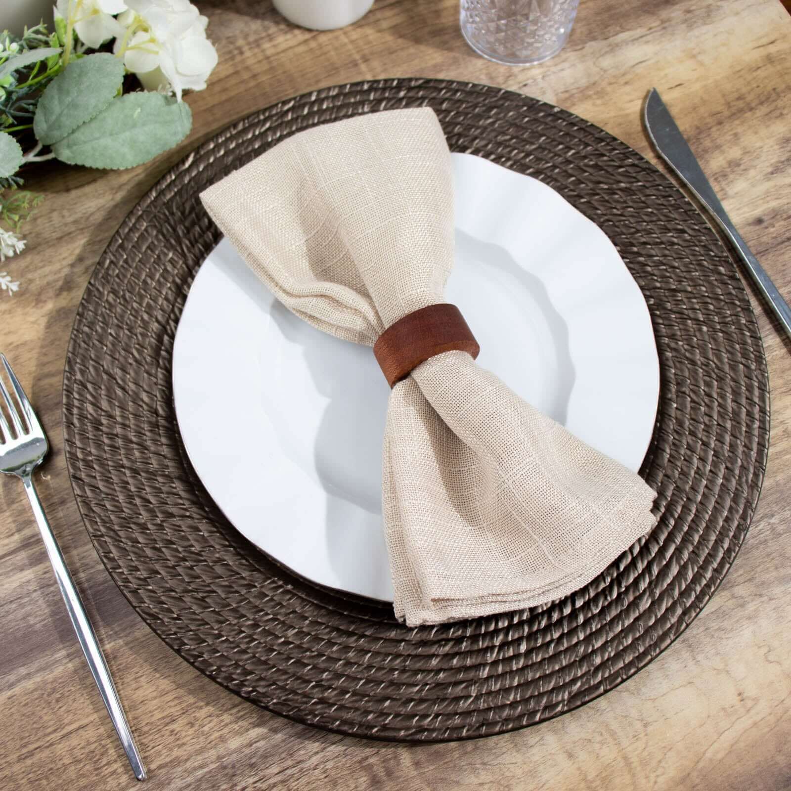 6-Pack Acrylic Round Charger Plates 13 in Natural Brown with Rattan-Like Design, Farmhouse Disposable Plastic Charger Tableware