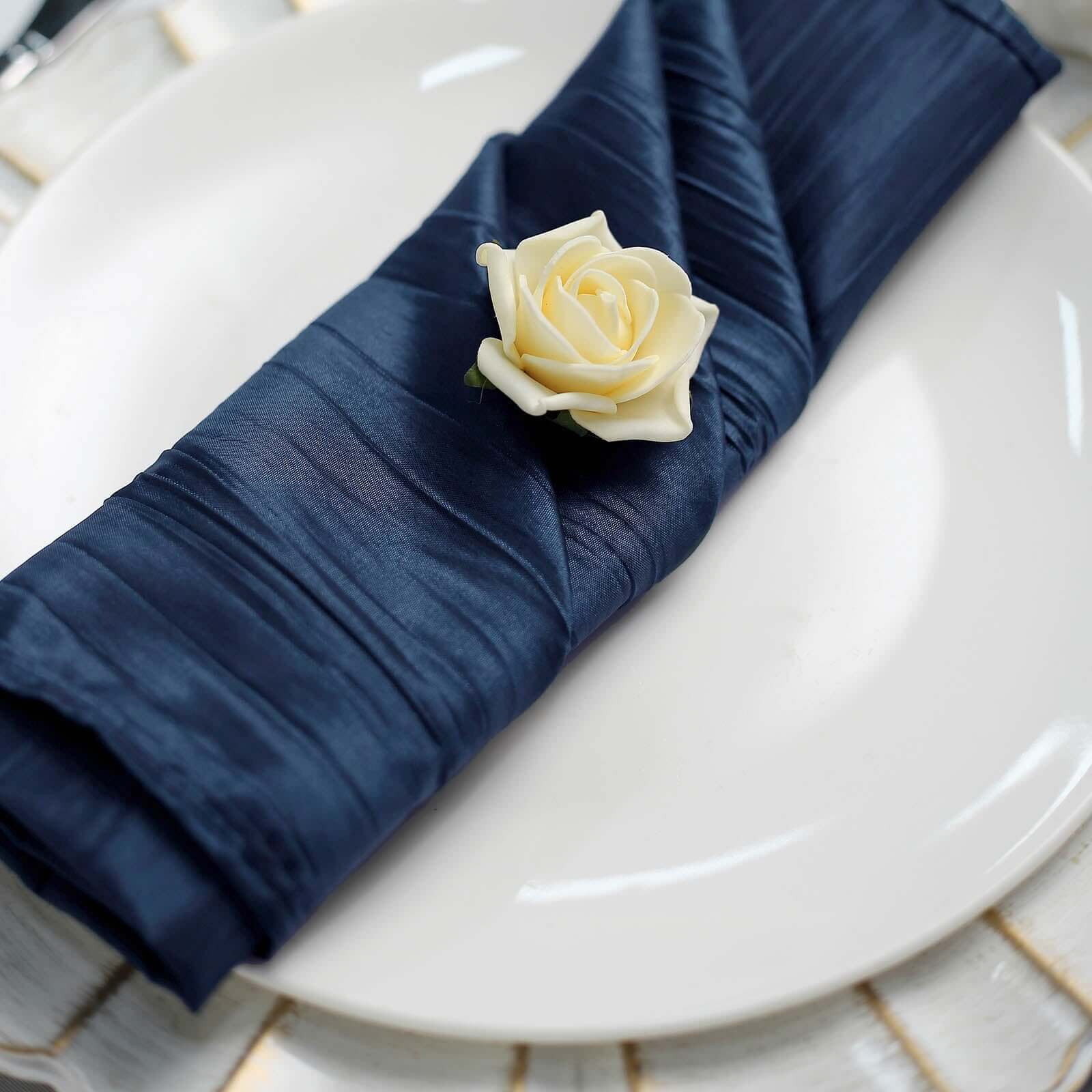 5 Pack Taffeta 20x20 Napkins Navy Blue - Accordion Crinkle Dinner Napkins