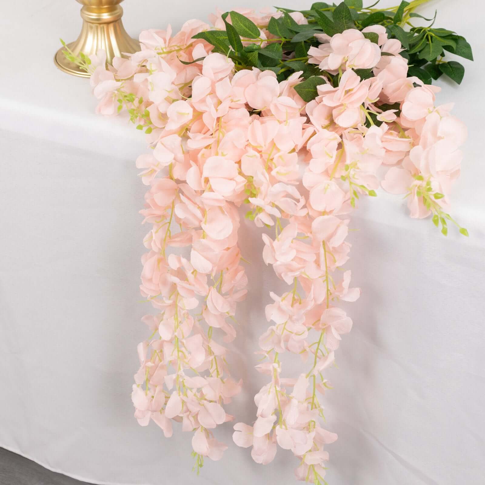 5 Pack 44 Silk Hanging Wisteria Flower Garland Vines in Blush, 3 Strands in 1 Bush