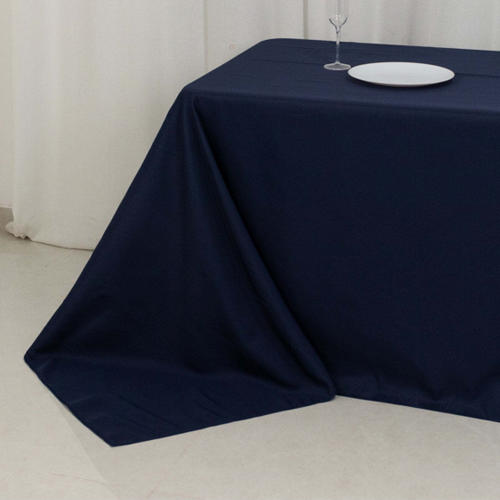 Fire Retardant Premium Polyester 90x156 Rectangular Tablecloth Navy Blue - High-Performance Seamless Table Cover