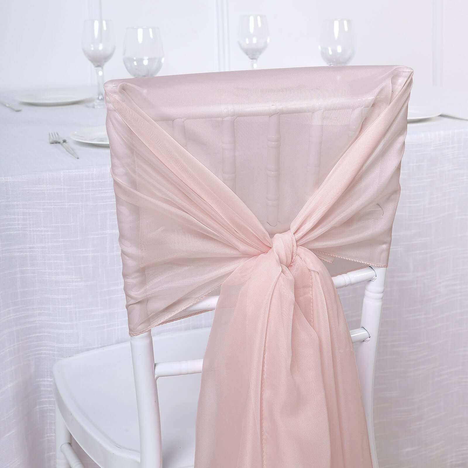 5 Pack Premium Chiffon Chair Sashes Blush - Soft & Lightweight Designer Chair Bows 22x78