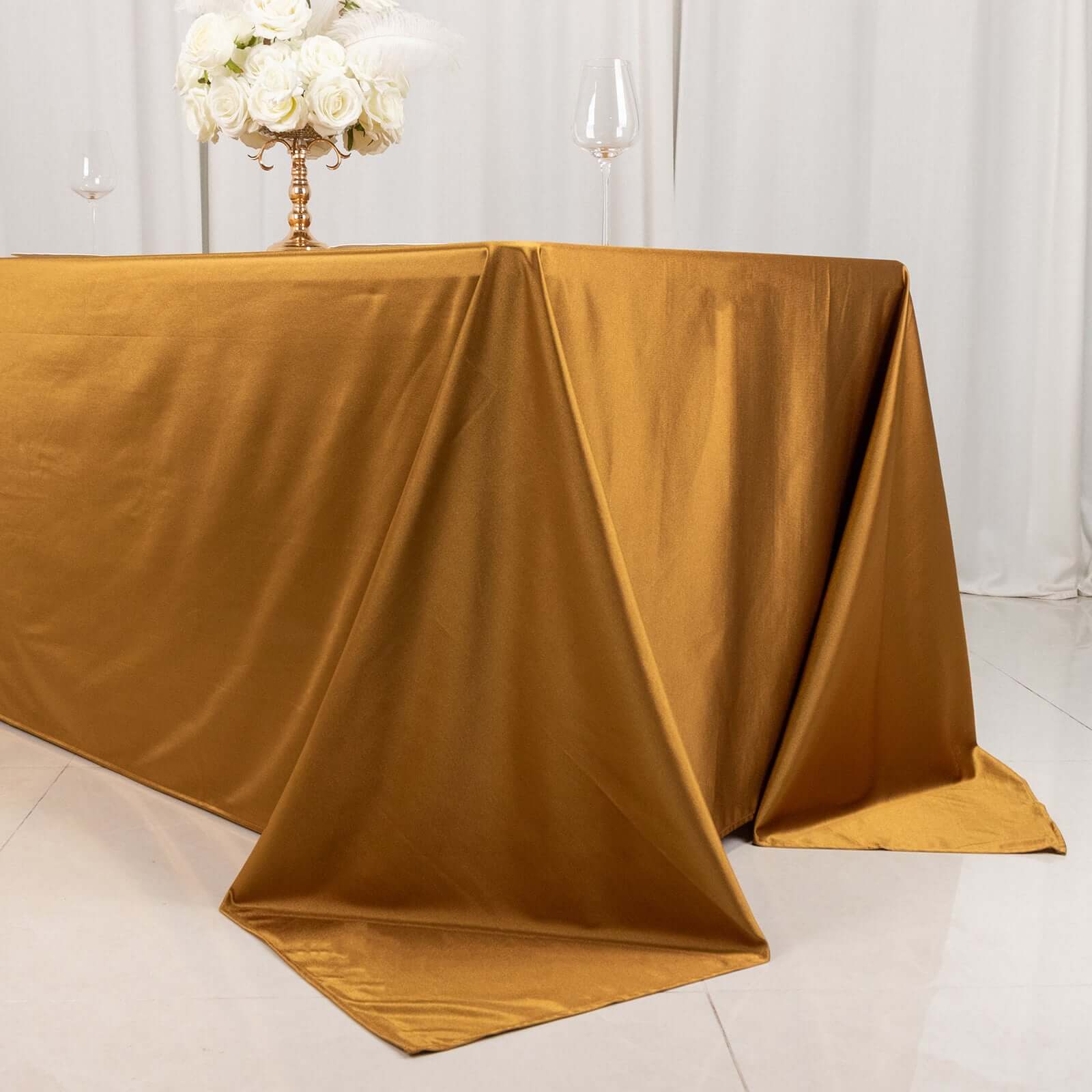 Premium Scuba Rectangular 90x132 Tablecloth Shimmering Gold - Wrinkle Free & Stain Resistant Seamless Table Cover for Weddings and Parties