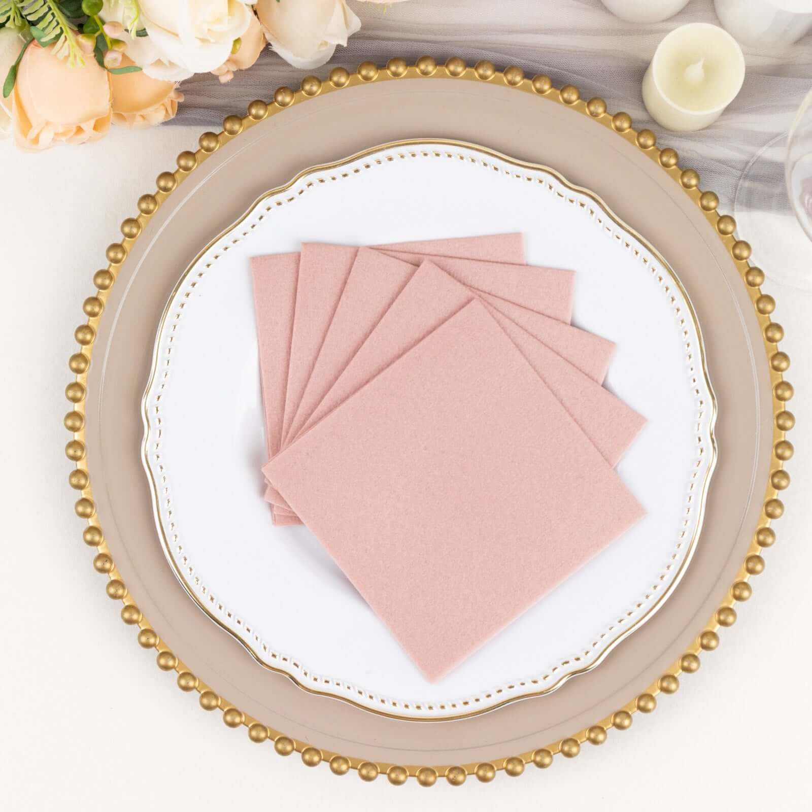 20-Pack Paper Linen-Like Cocktail Napkins Dusty Rose - Disposable 5x5 Airlaid Soft Napkins