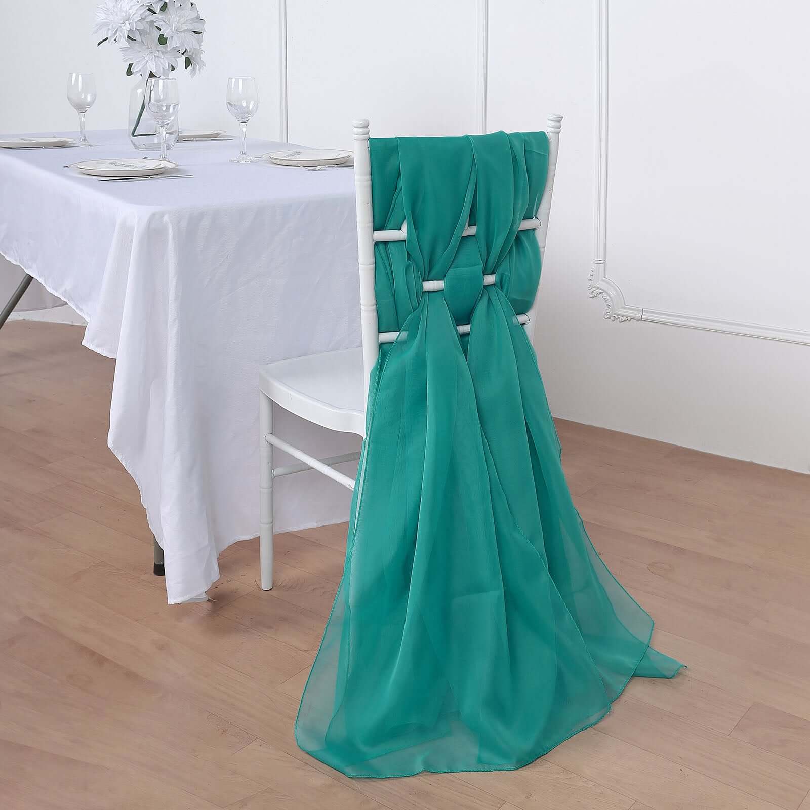 5 Pack Premium Chiffon Chair Sashes Turquoise - Soft & Lightweight Designer Chair Bows 22x78