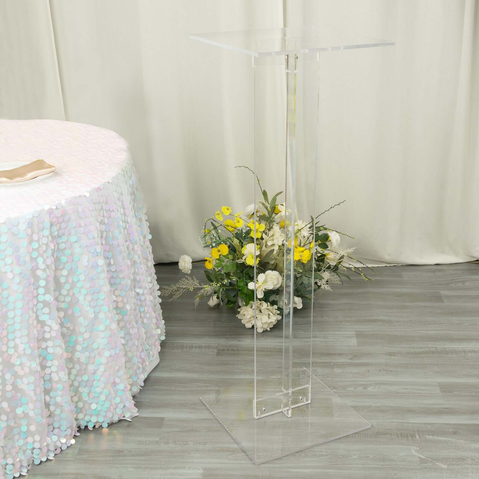 Acrylic Wedding Aisle Display Stand Flower Pedestal with Square Bases Clear - Durable 10mm Thick Centerpiece for Events 46