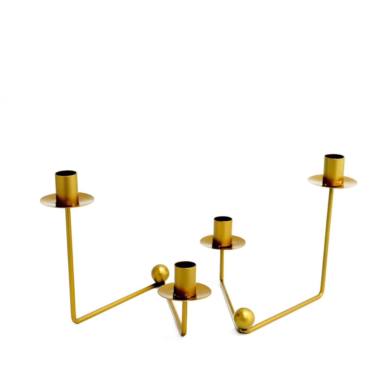 2-Pack V-Shaped Geometric Taper Candelabra 2 Arm Candle Holder Design Gold Metal - Wedding Decor Accent 7