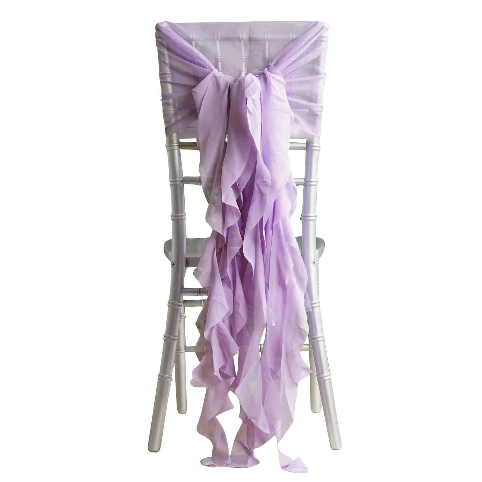 1 Set Chiffon Hoods Chair Sashes with Willow Ruffles Design Lavender Lilac - Stylish Chair Bow Decor