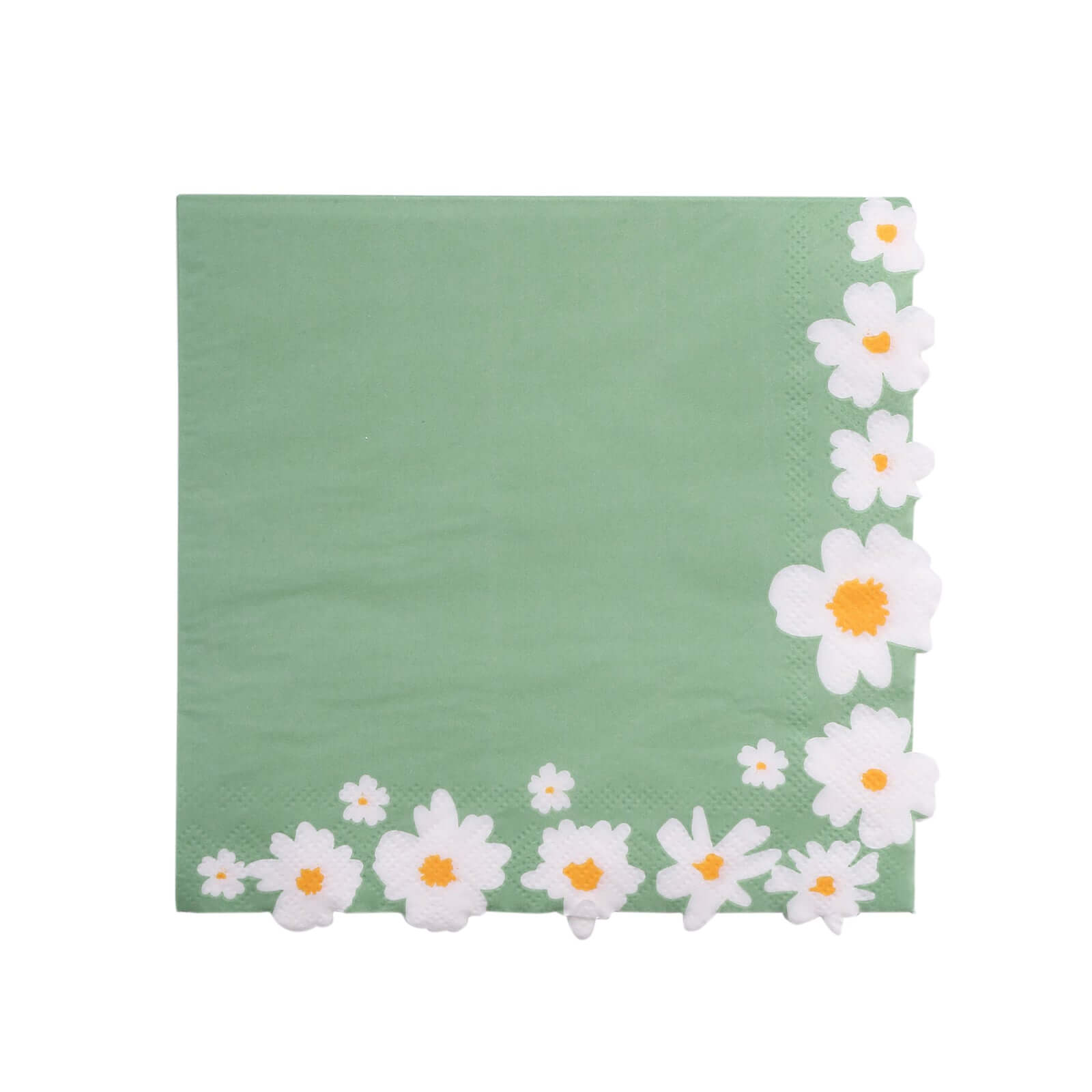 50-Pack Paper Beverage Napkins with Daisy Flower Design Sage Green - 2 Ply Soft 18GSM Floral Wedding Napkins 6.5x6.5