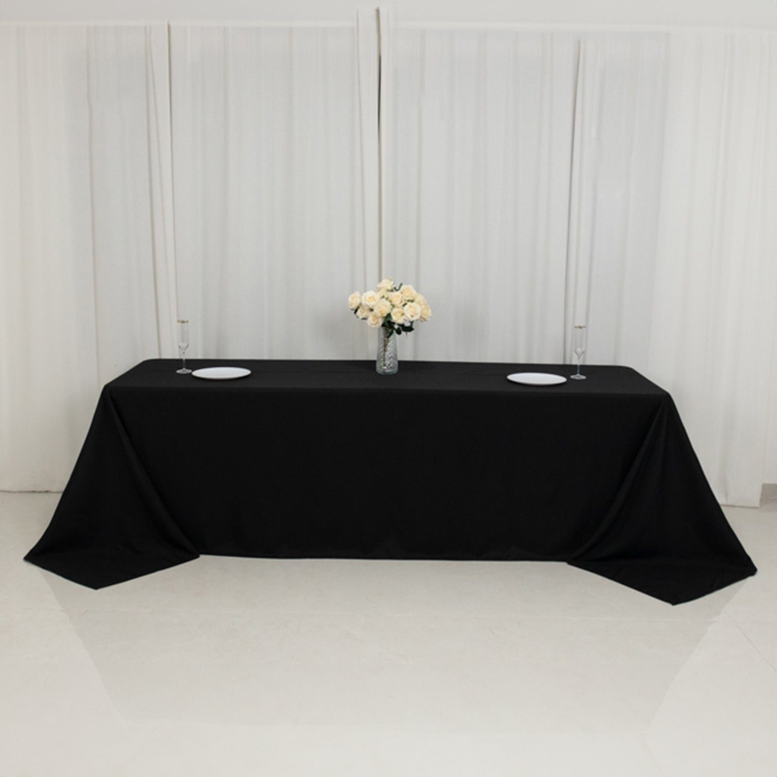 Fire Retardant Premium Polyester 90x156 Rectangular Tablecloth Black - High-Performance Seamless Table Cover