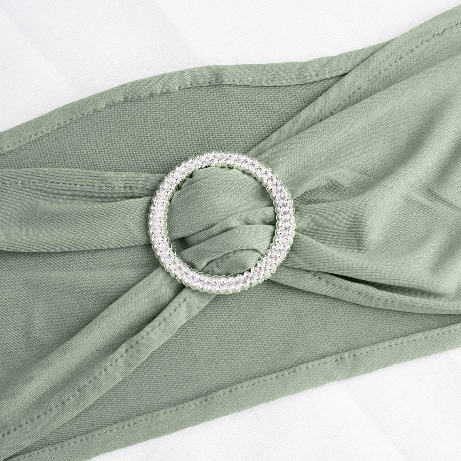 5 Pack Stretch Spandex Chair Sashes Sage Green - Reusable Chair Bands with Silver Diamond Ring Slide Buckle 5x14