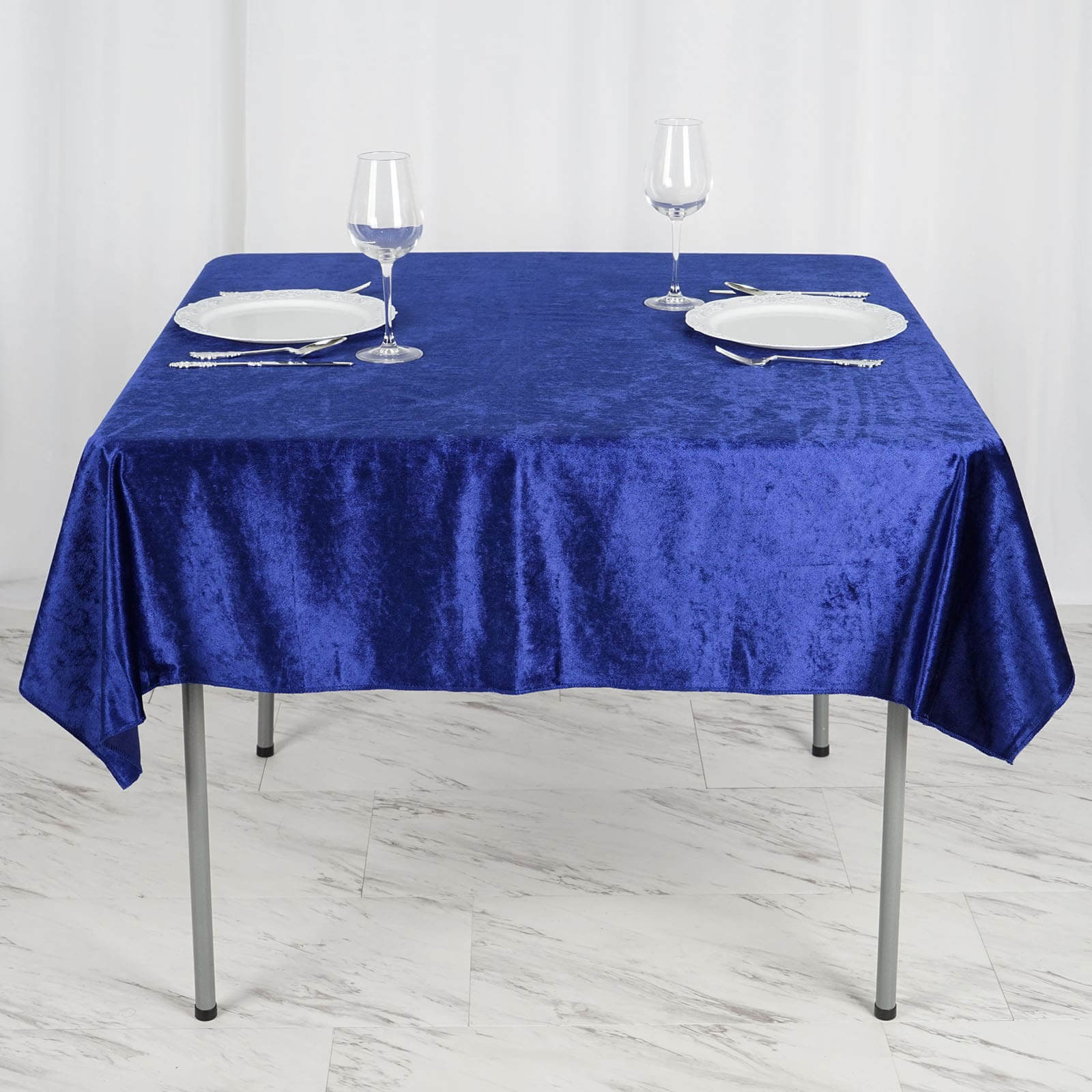 54x54 Royal Blue Seamless Premium Velvet Square Tablecloth, Reusable Linen
