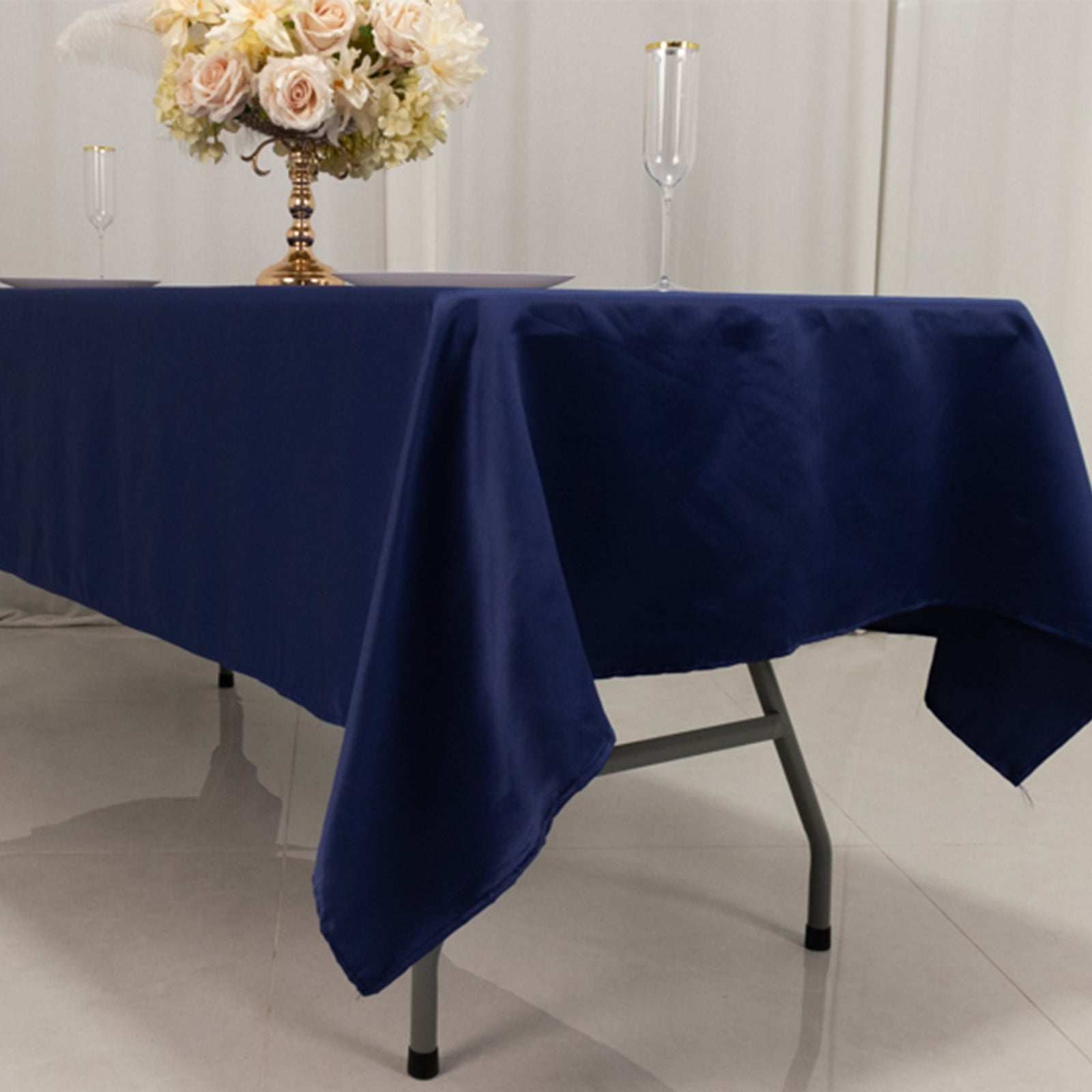 Lamour Satin 60x102 Rectangle Tablecloth Navy Blue - Durable & Silky Soft Feel Table Cover