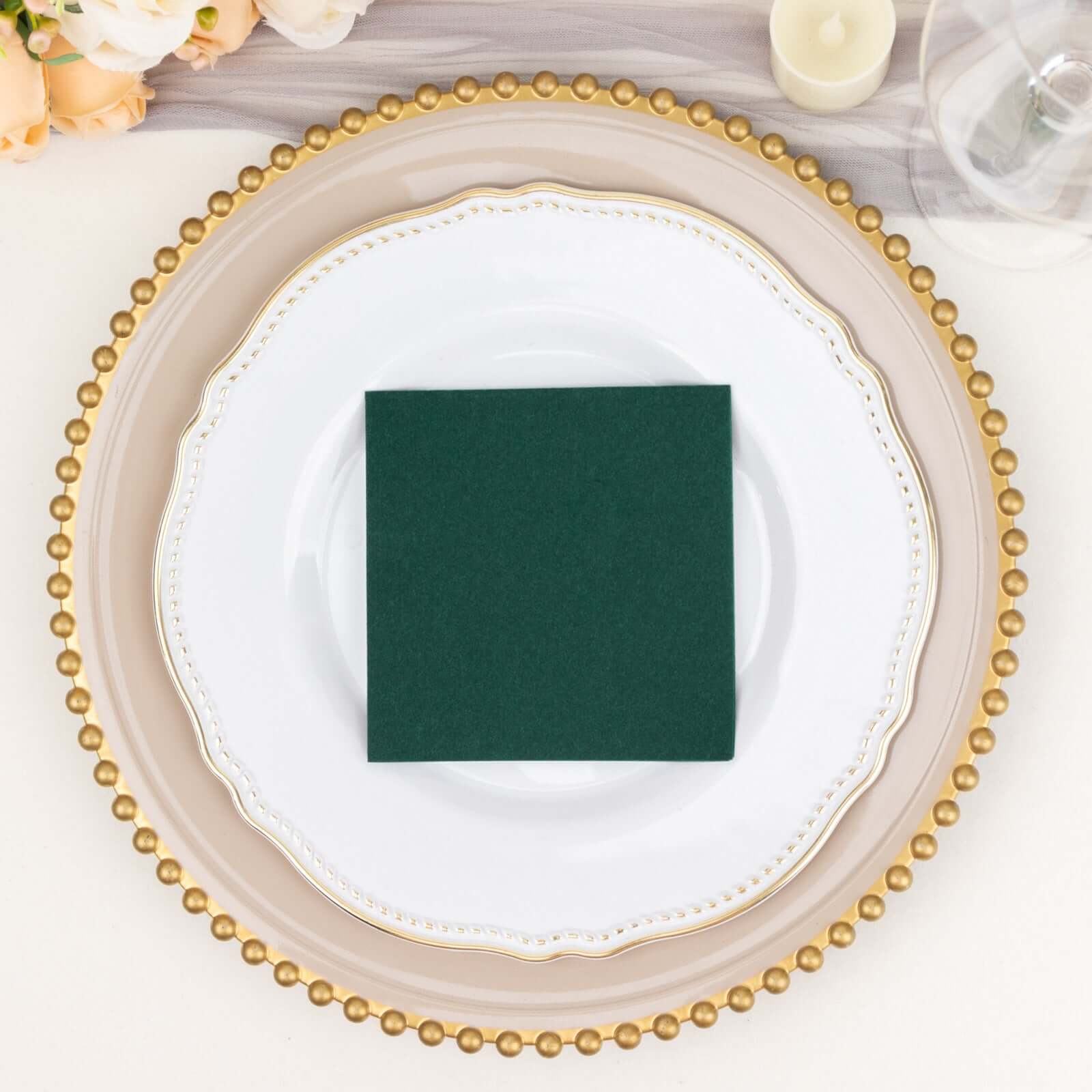 20-Pack Paper Linen-Like Cocktail Napkins Hunter Emerald Green - Disposable 5x5 Airlaid Soft Napkins