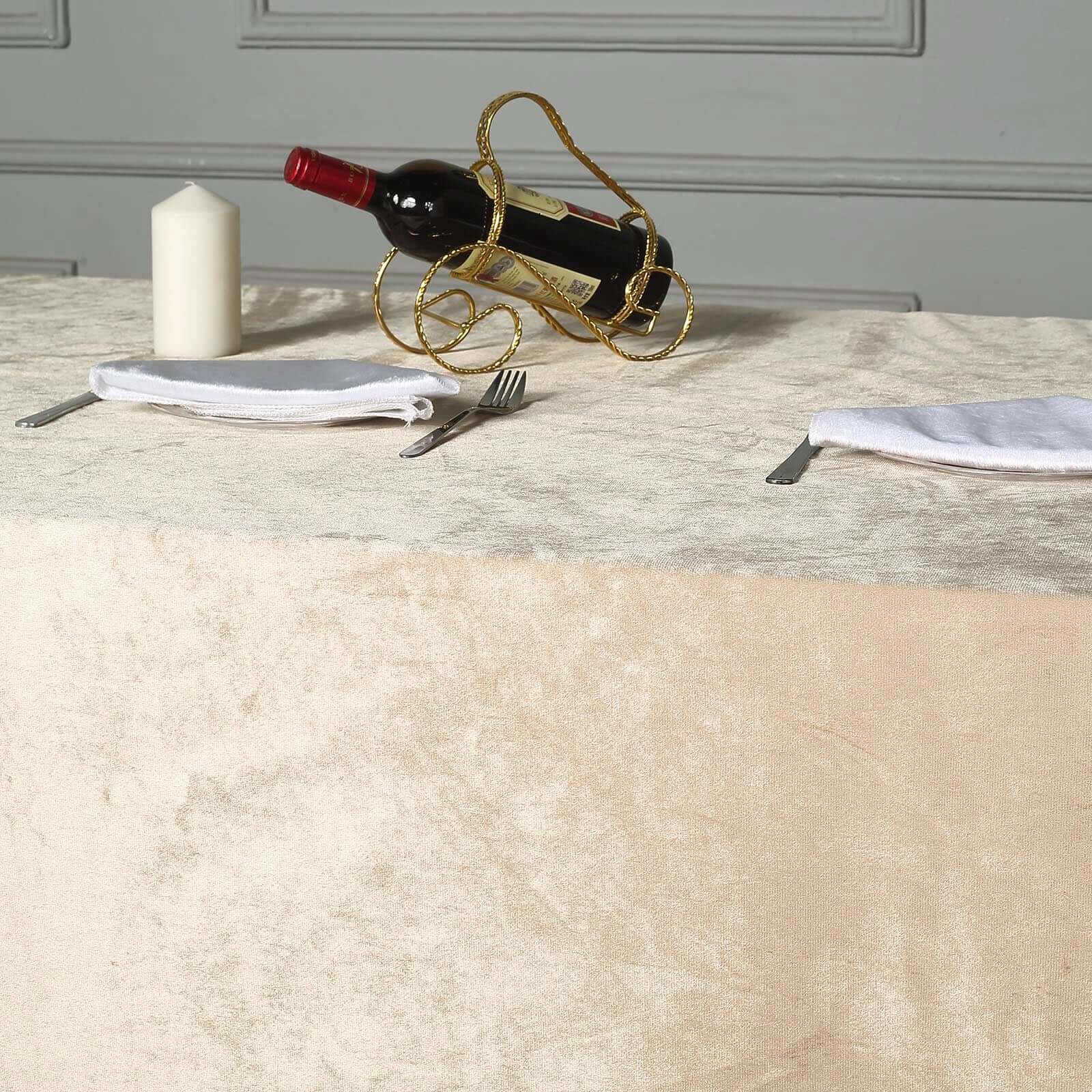 Premium Velvet 90x156 Rectangle Tablecloth Champagne - Reusable Soft & Seamless Table Cover