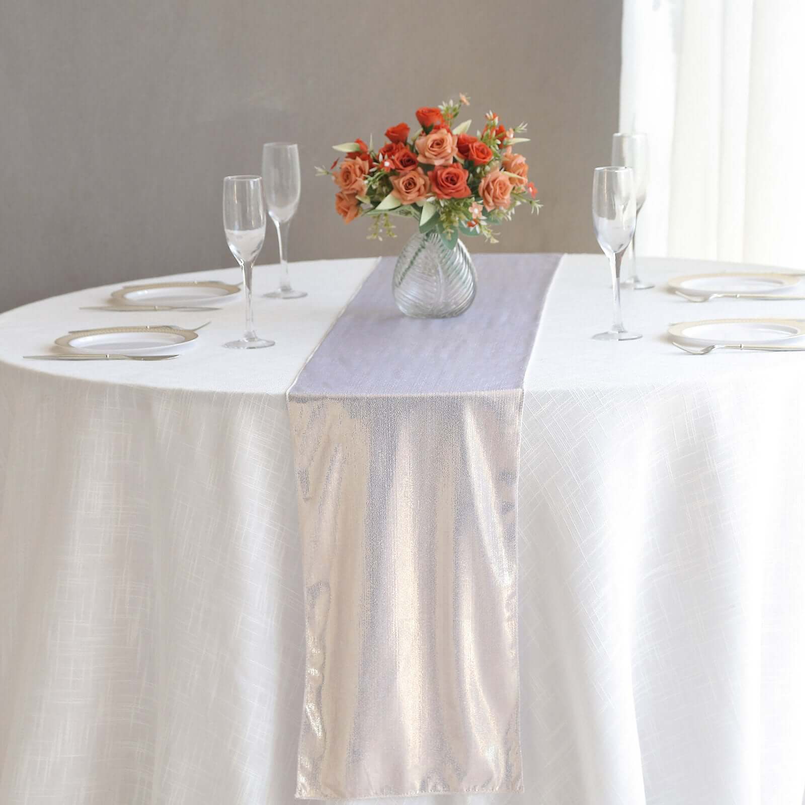 Polyester 12x108 Table Runner Beige Shimmer Sequin Dots - Wrinkle-Free Finish Table Linen