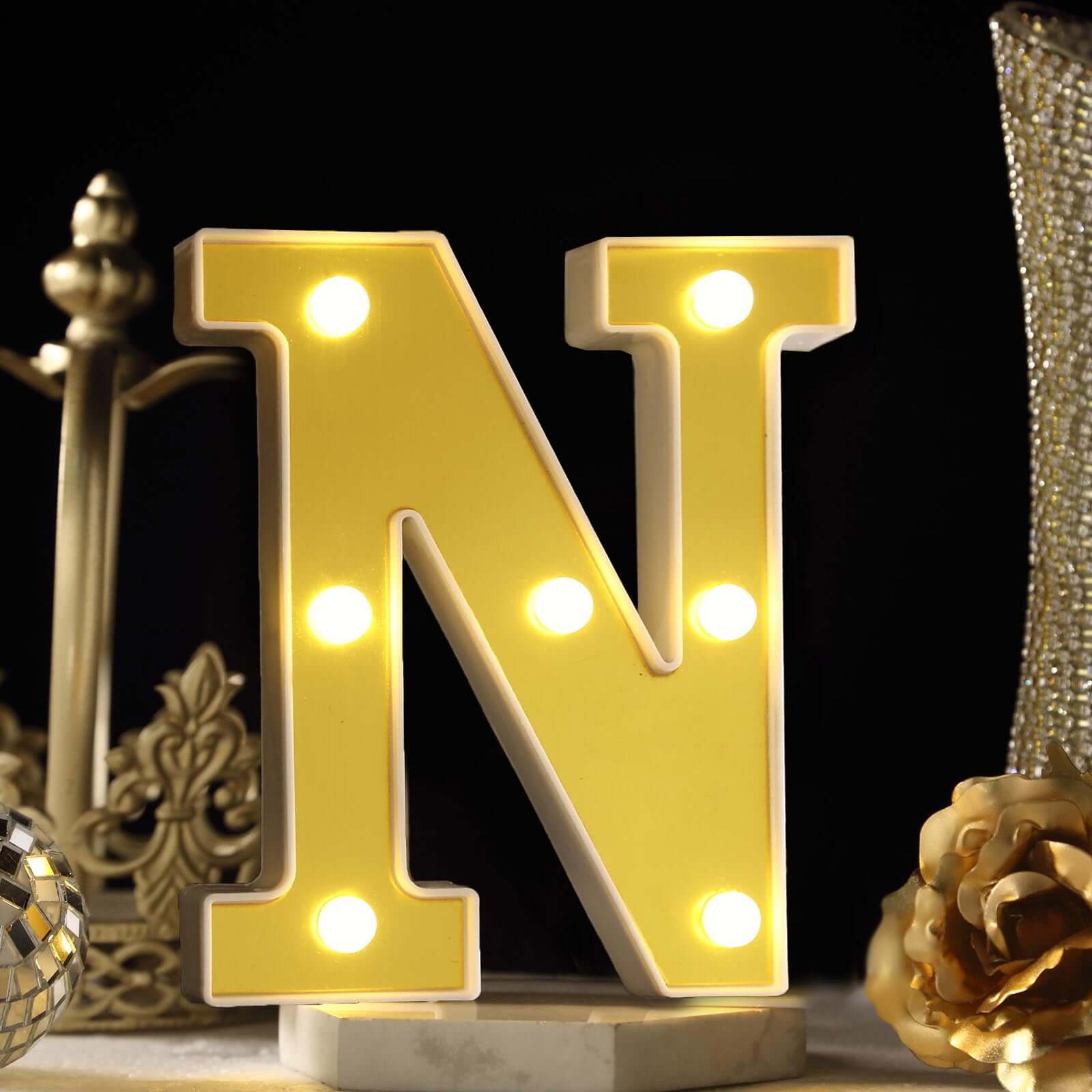 3D Marquee Letter N Warm White 7 LED Lights Gold - Chic Light-Up Decor for Events 6