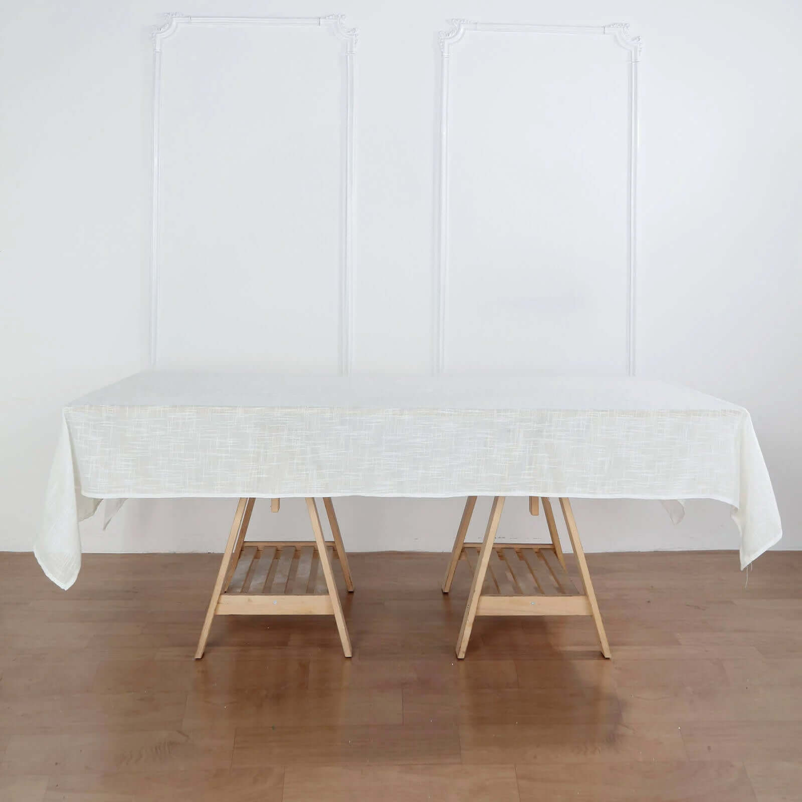 Faux Linen 60x102 Rectangular Tablecloth White - Slubby Textured & Wrinkle Resistant Table Cover for Weddings and Special Events