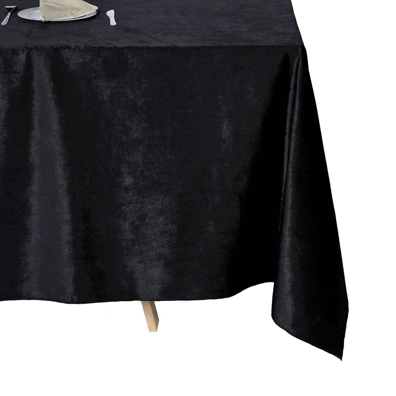 Premium Velvet 90x132 Rectangle Tablecloth Black - Reusable Soft & Polished Seamless Table Cover for Luxury Weddings & Events