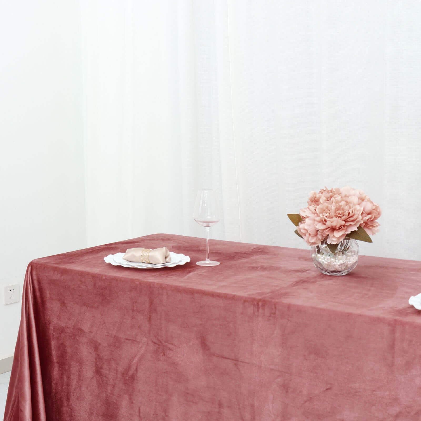 Premium Velvet 90x156 Rectangle Tablecloth Dusty Rose - Reusable Soft & Seamless Table Cover