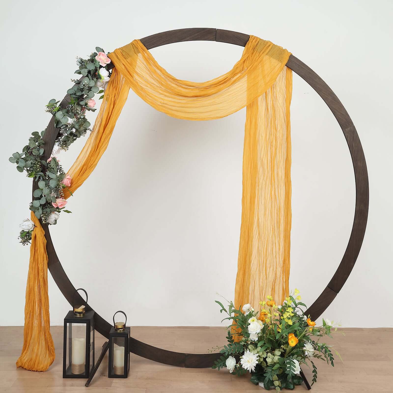 20ft Mustard Yellow Gauze Cheesecloth Fabric Wedding Arch Drapery, Window Scarf Valance, Boho Decor Arbor Curtain Panel