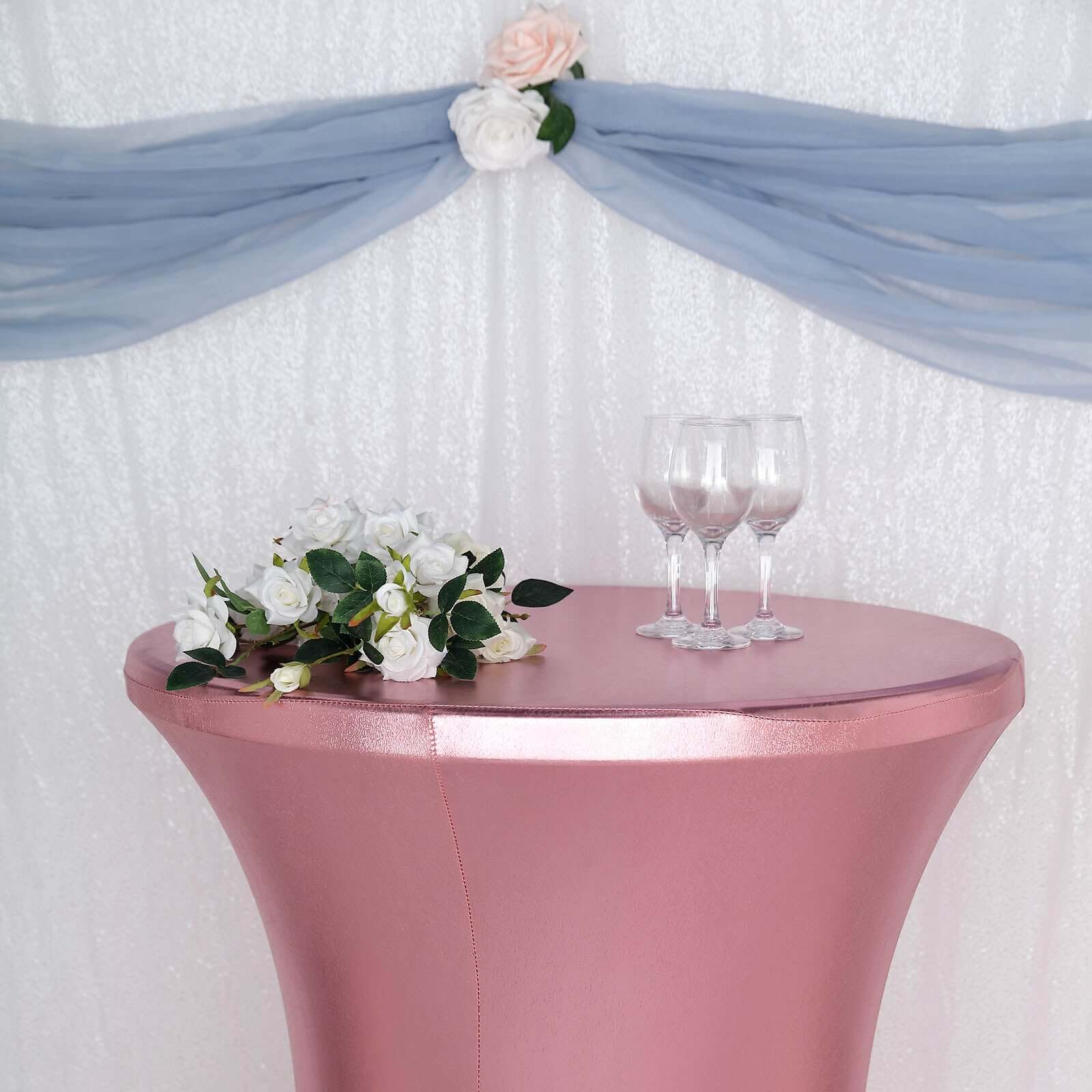 Metallic Spandex 32 Fitted Round Cocktail Table Cover Rose Gold Highboy Tablecloth - Stretch Fit & Water-Resistant