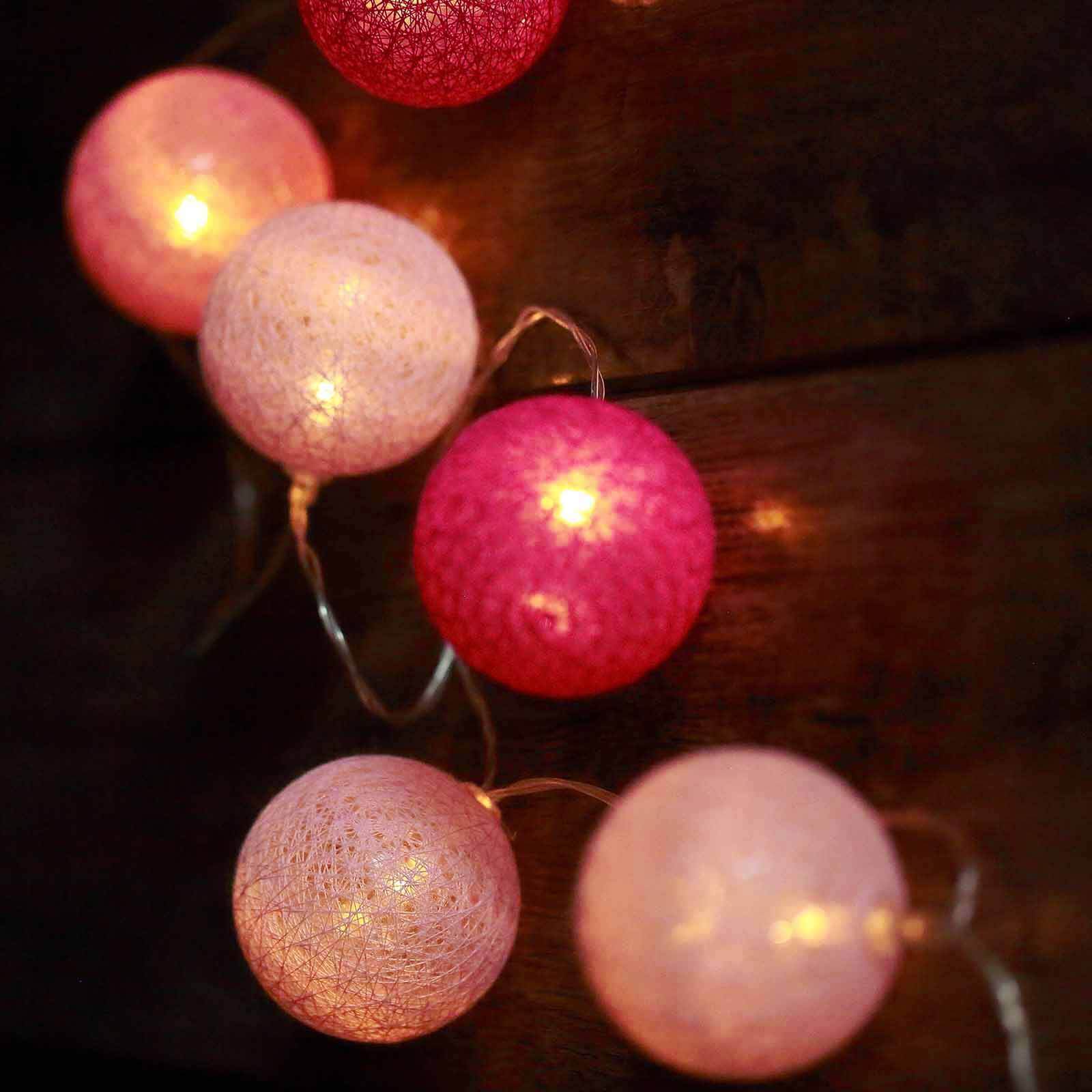 20 LED String Light Garland Pink Cotton Ball Blush, Fuchsia Warm White - Battery Operated Accent Piece 13ft