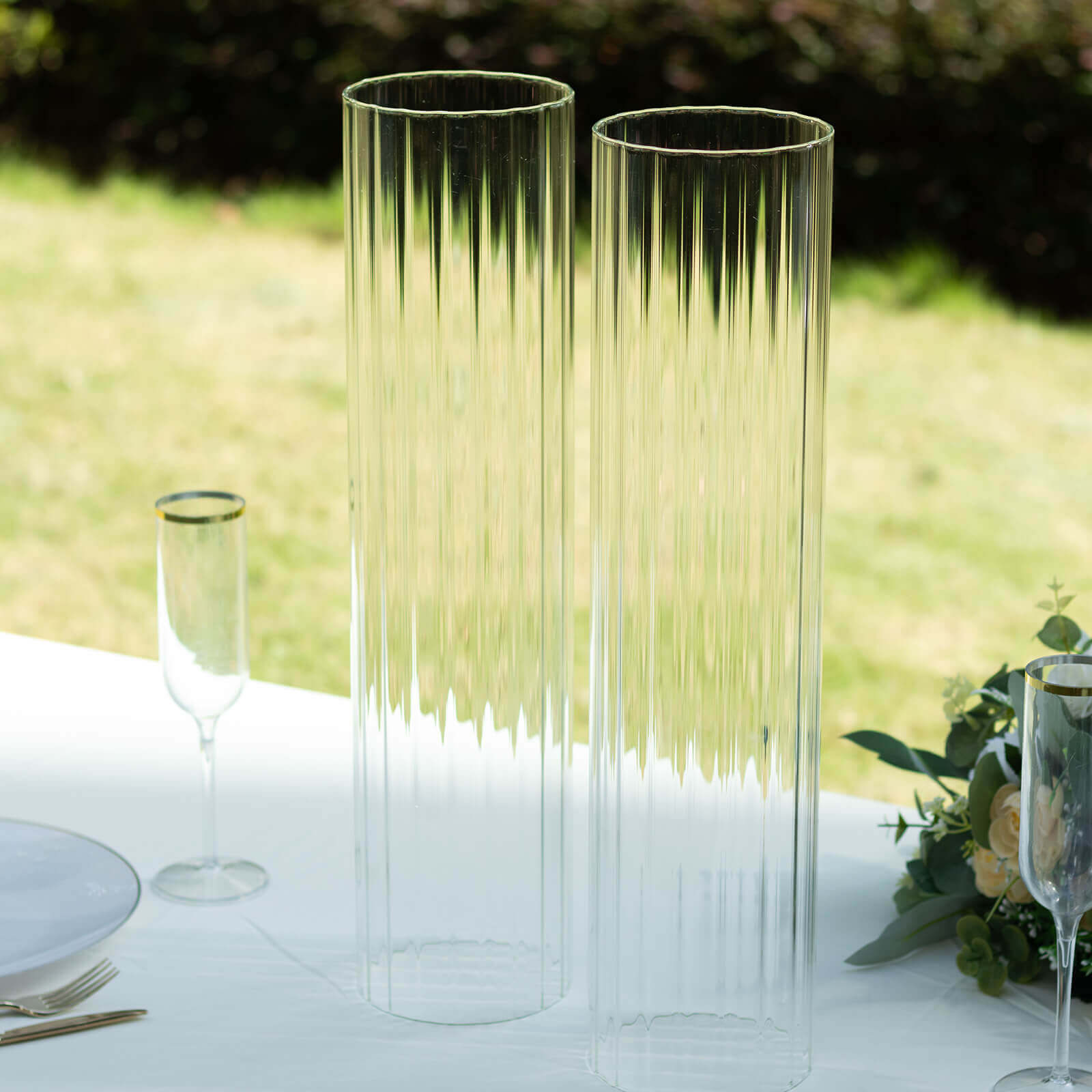 2-Pack Clear Ribbed Glass Hurricane Shades Open End Design - Stylish Candelabra Pillar Candle Holder Table Centerpiece 20