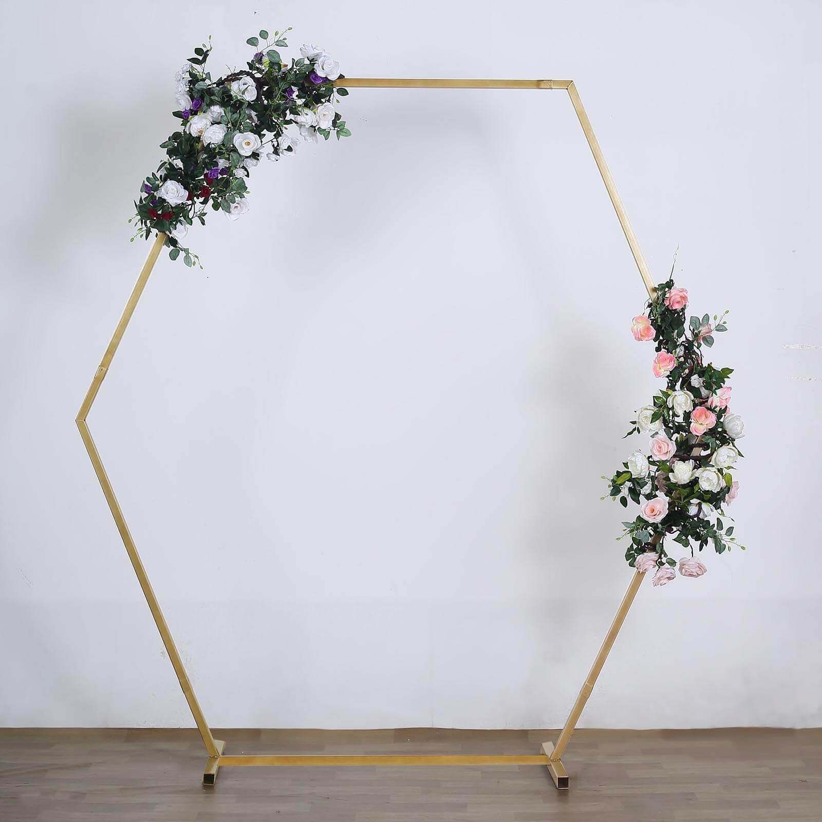 8ft Heavy Duty Gold Metal Hexagonal Wedding Arbor Photo Backdrop Stand