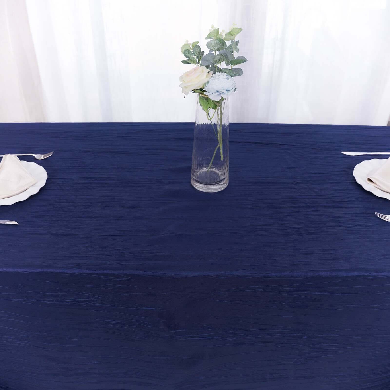 Taffeta 90x156 Rectangle Tablecloth Navy Blue - Accordion Crinkle Seamless Table Cover