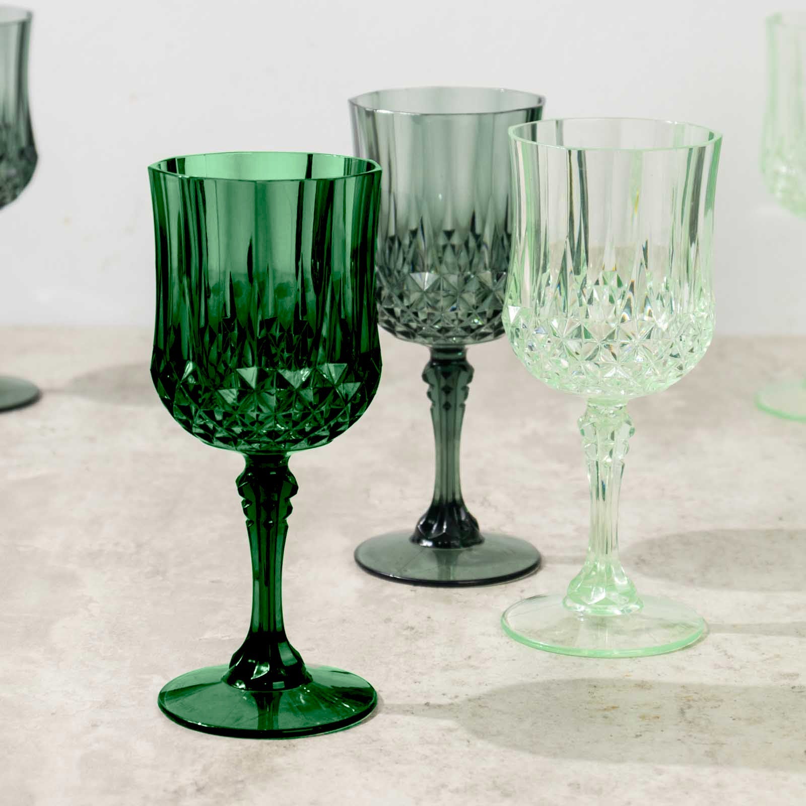 12-Pack Plastic Cocktail Goblets Assorted Green Transparent Crystal Cut - Shatterproof Drinkware 8oz