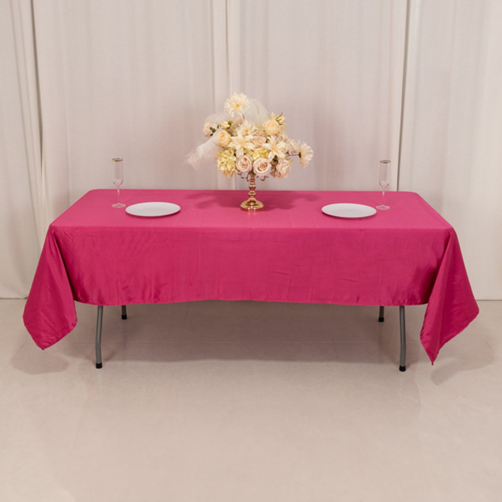 Lamour Satin 60x102 Rectangle Tablecloth Fuchsia - Durable & Silky Soft Feel Table Cover