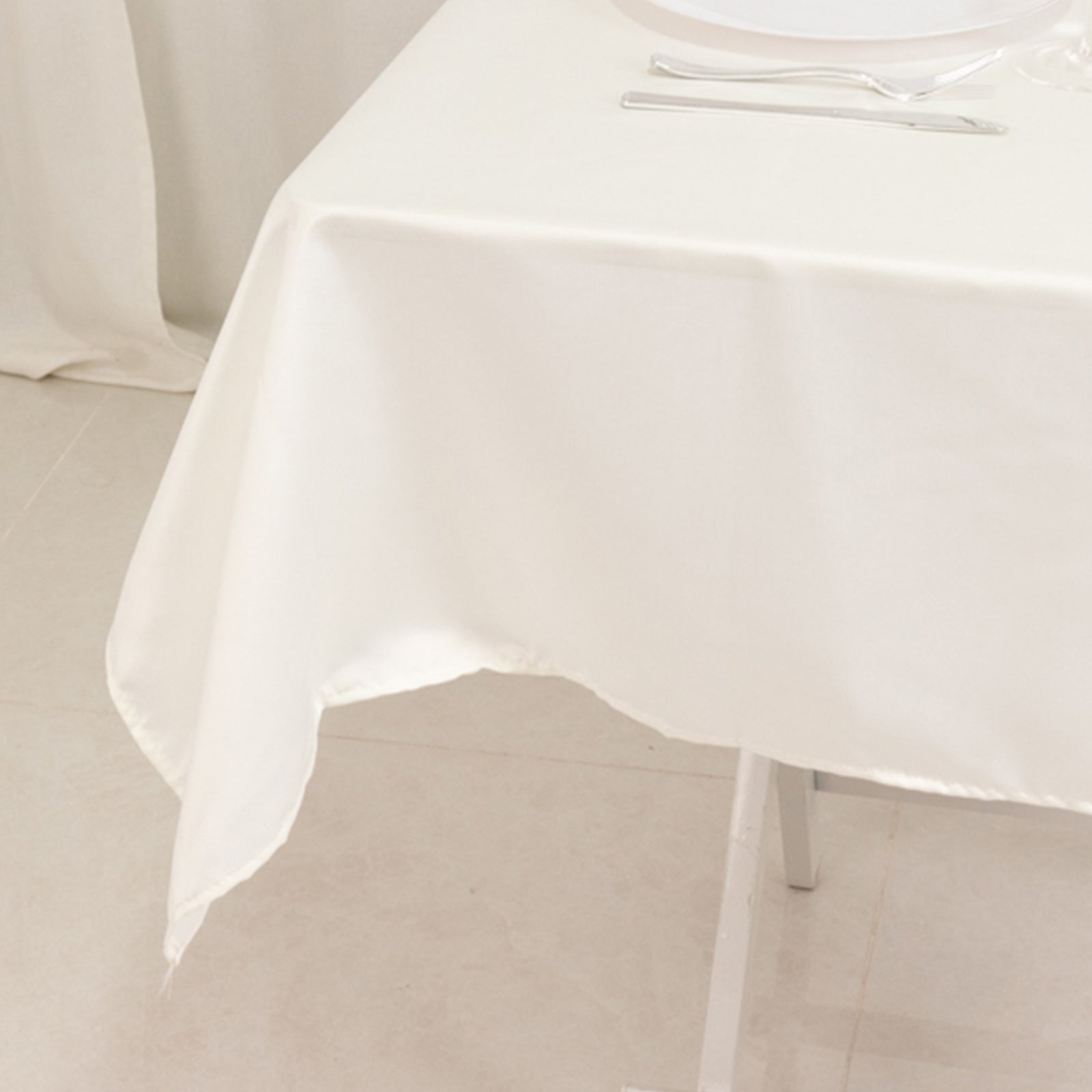 Lamour Satin 54x54 Table Overlay Square Tablecloth Ivory - Durable & Silk-Like Table Cover