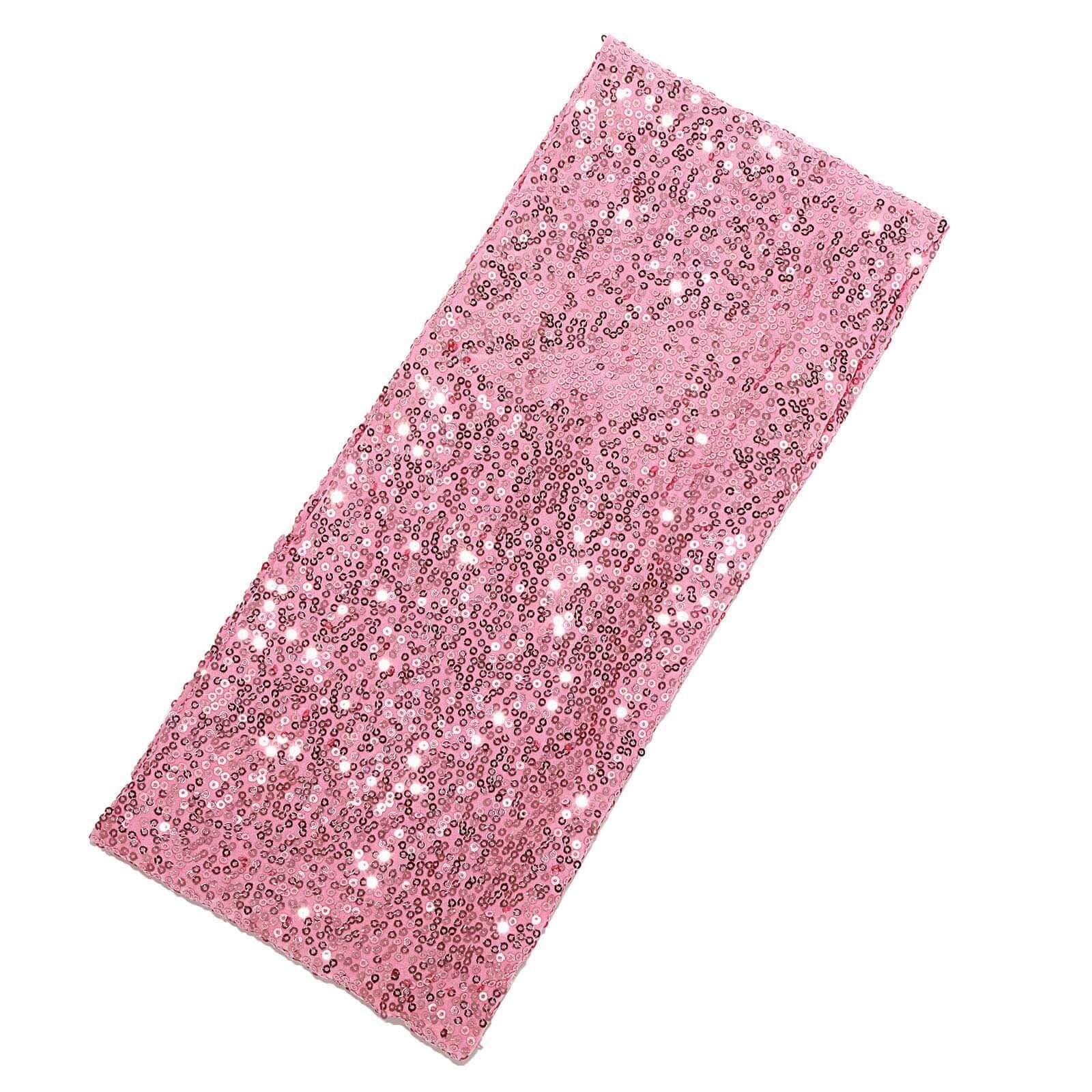 5 Pack Sequin Spandex Chair Sashes Pink - Stretch Chair Bands 6x15