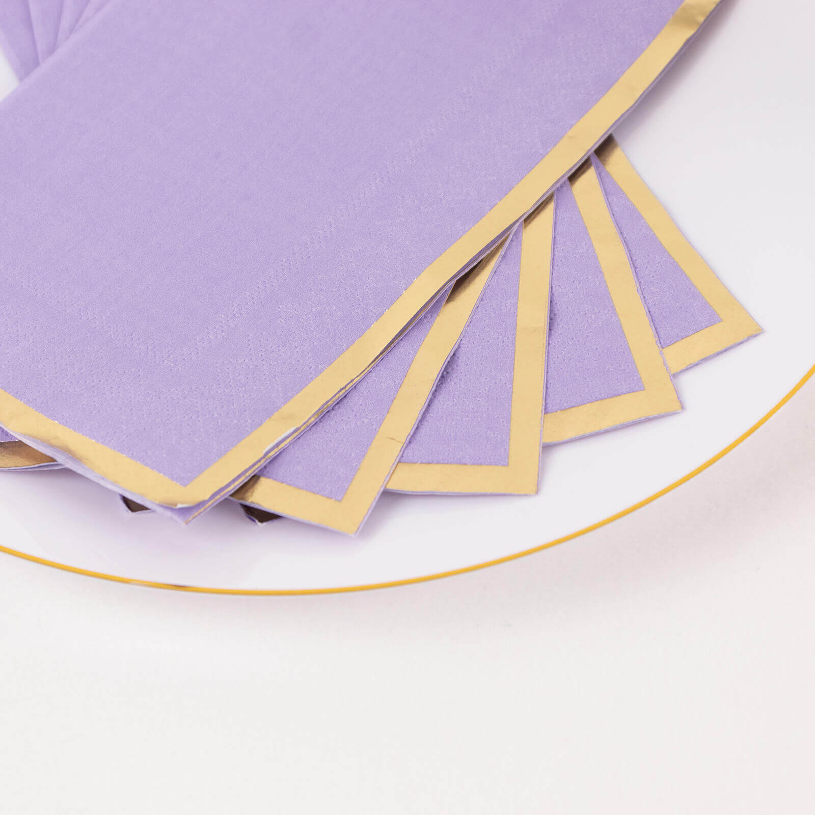 50-Pack Paper Dinner Napkins Lavender with Gold Foil Edge 2 Ply - Stylish Disposable Napkins