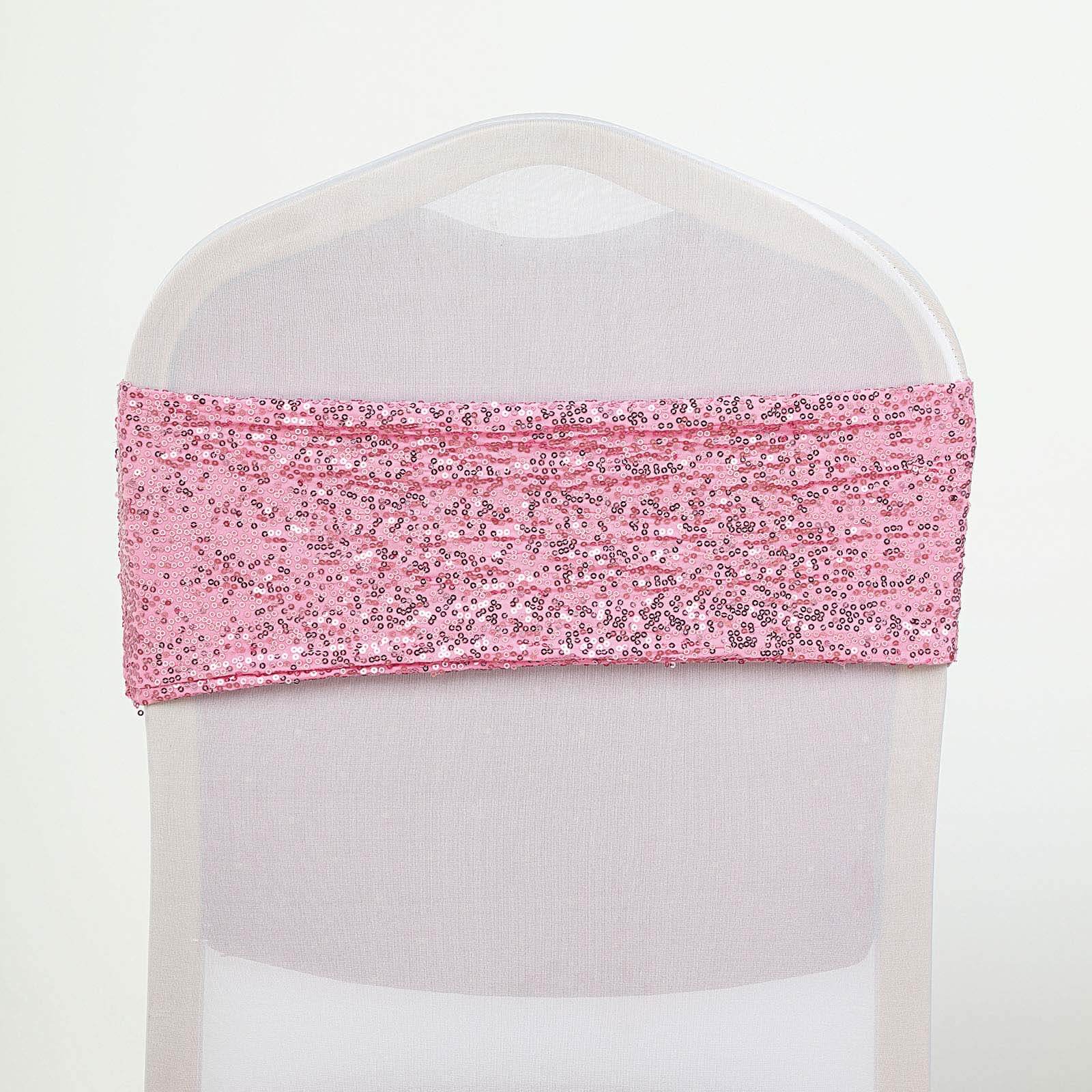 5 Pack Sequin Spandex Chair Sashes Pink - Stretch Chair Bands 6x15