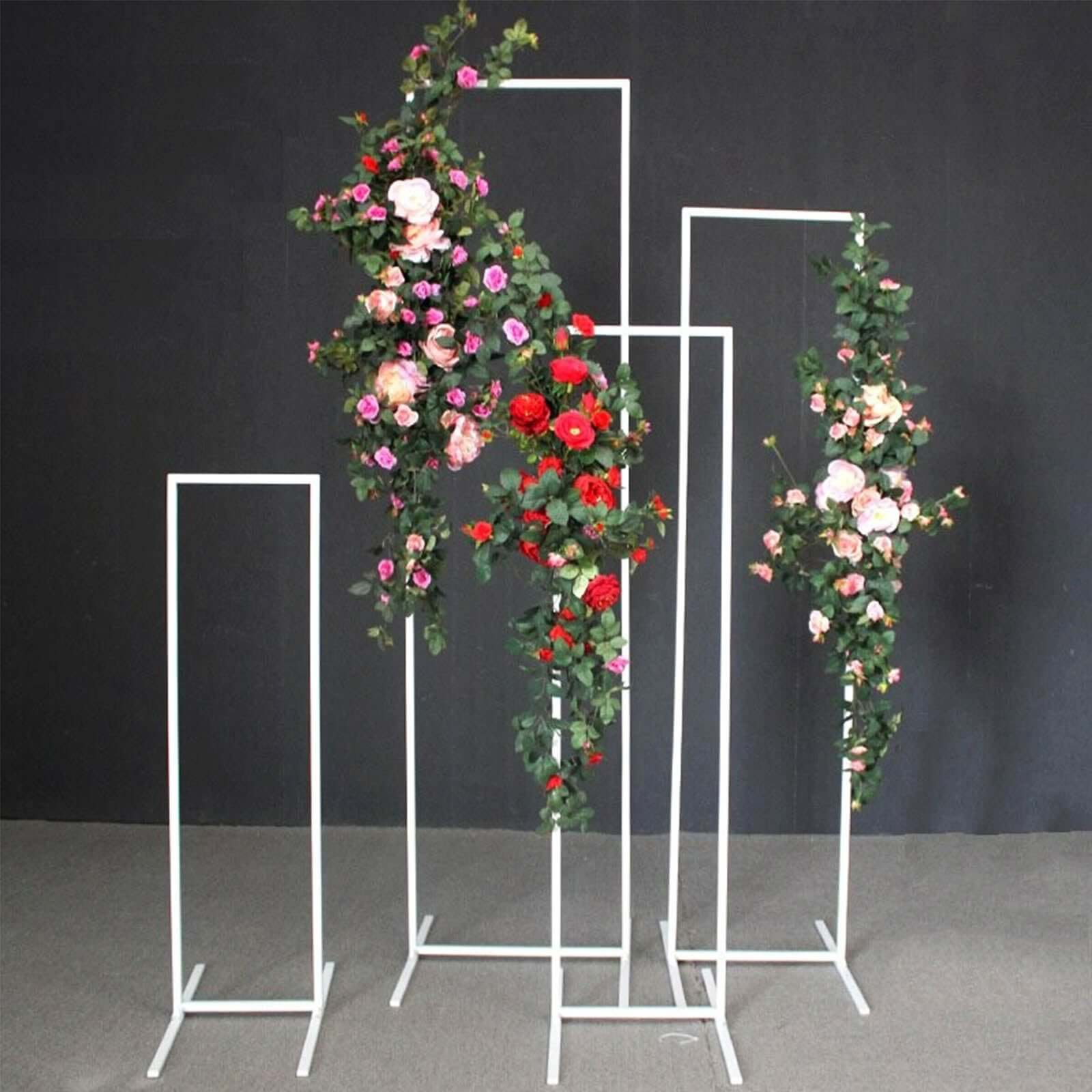 Set of 4 Wedding Arches Slim White Metal Rectangular Design Backdrop Stands - Floral Display Frames 3.6ft-6.5ft