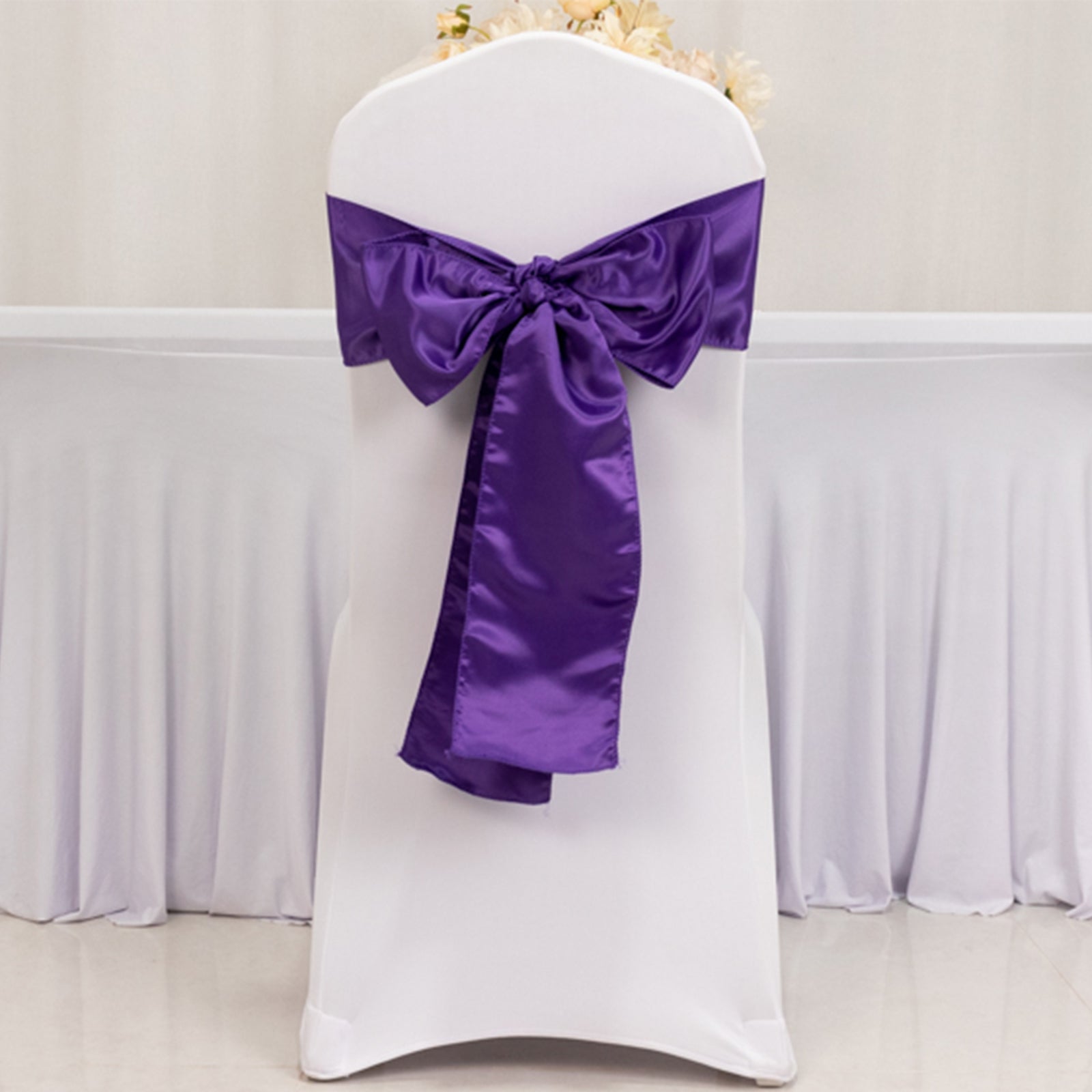 5 Pack Lamour Satin 6x106 Chair Sashes Purple - Stylish Reusable Decorative Bows