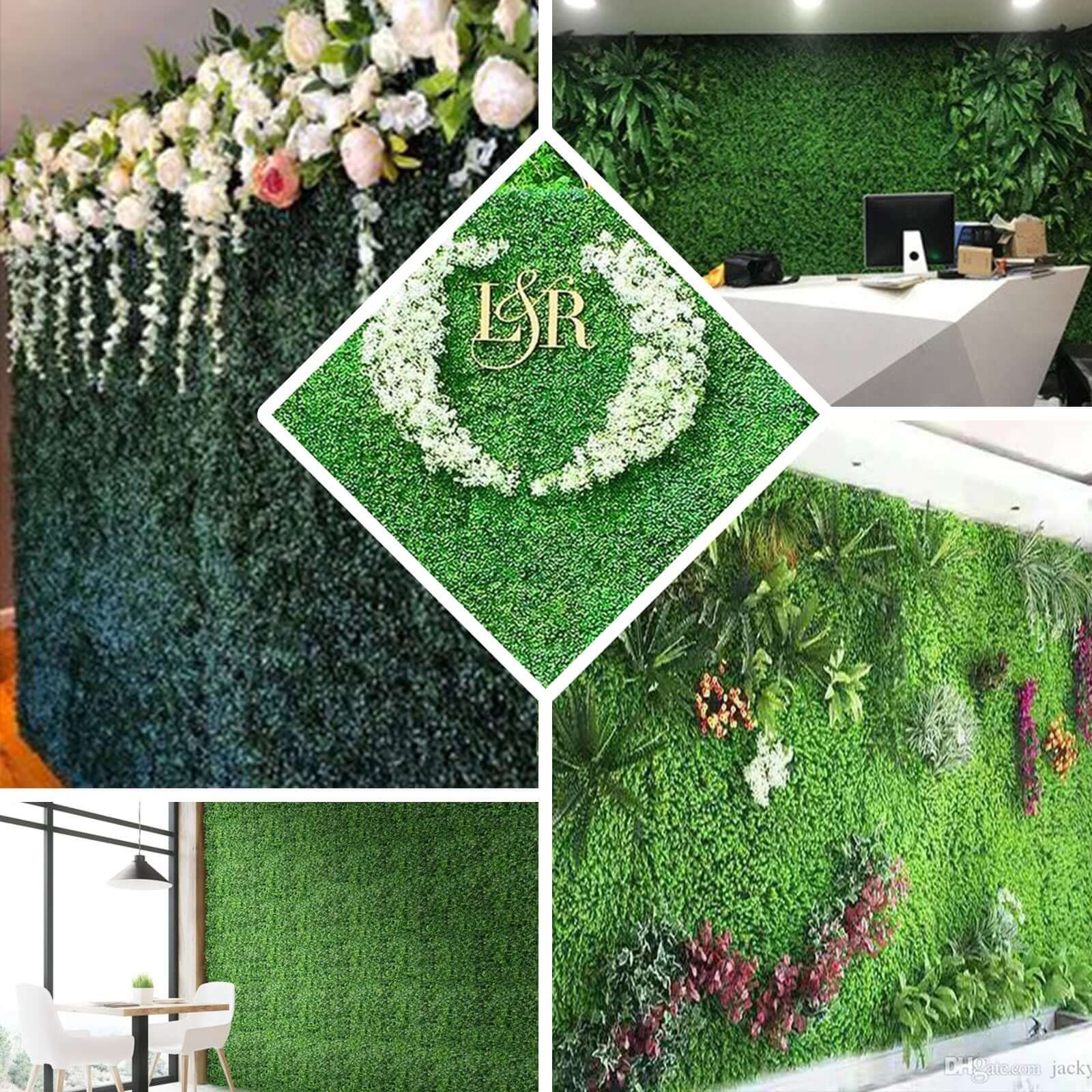 13 Sq. ft. Artificial Boxwood Fern Greenery Garden Wall, Grass Backdrop Mat, Indoor Outdoor UV Protected Assorted Foliage - 4 Panels