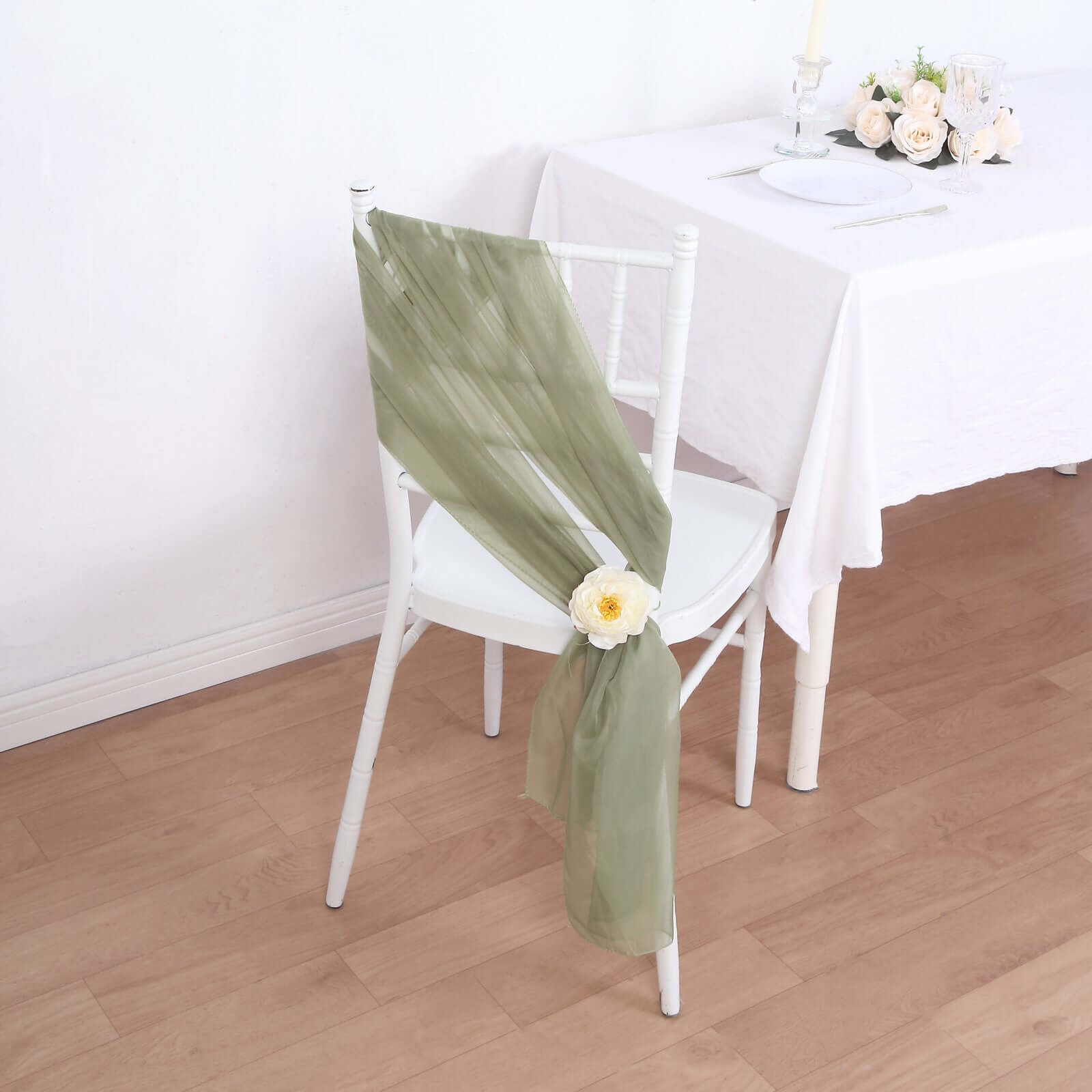 5 Pack Premium Chiffon Chair Sashes Dusty Sage Green - Soft & Lightweight Designer Chair Bows 22x78