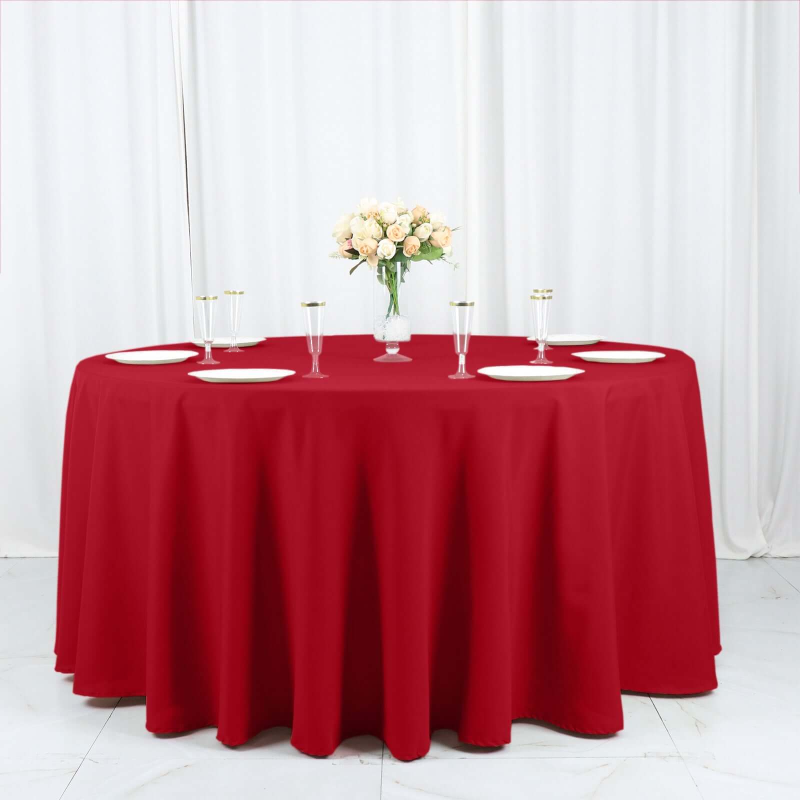 Polyester 120 Round Tablecloth Wine - Seamless Wrinkle-Resistant Table Cover