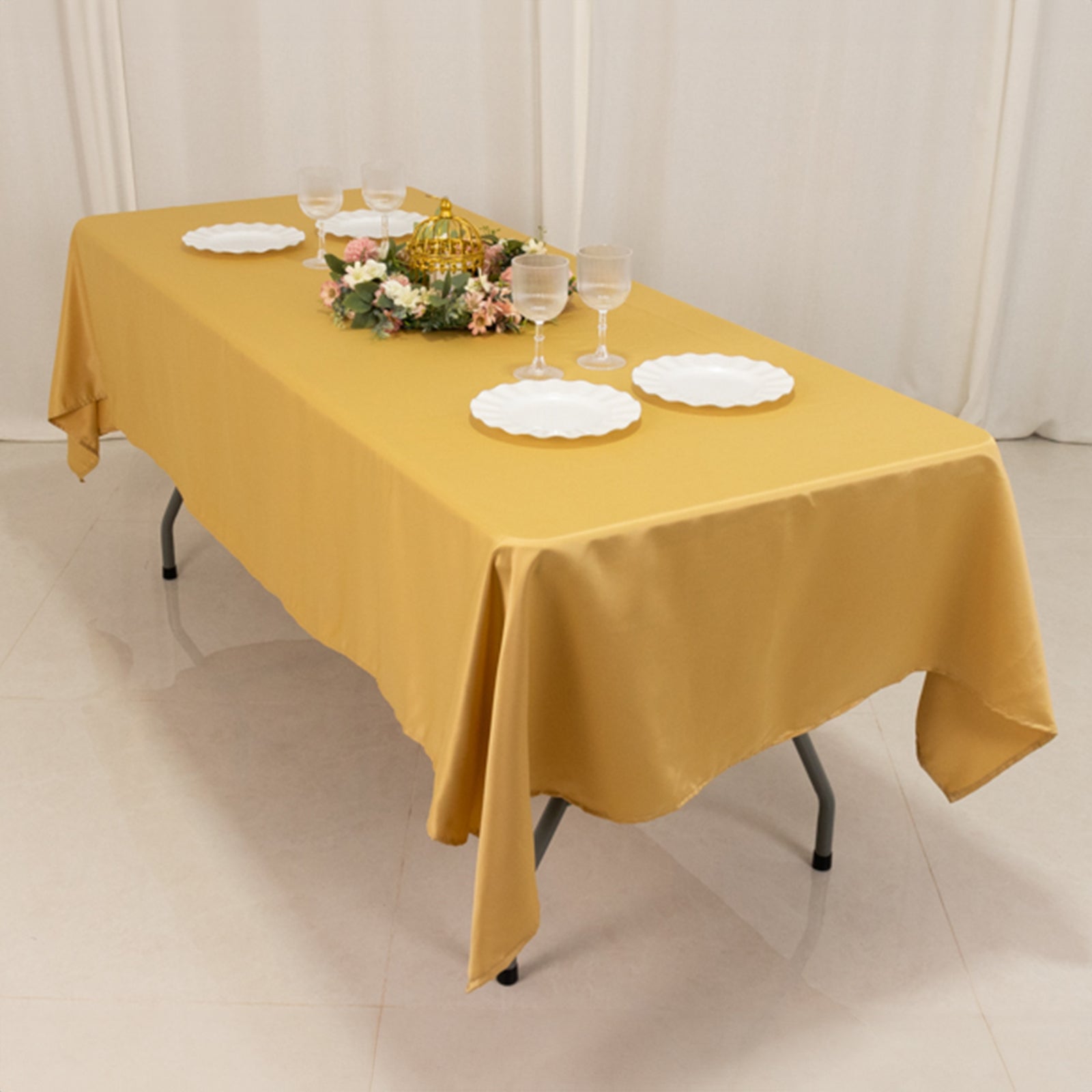 Lamour Satin 60x102 Rectangle Tablecloth Champagne - Durable & Silky Soft Feel Table Cover